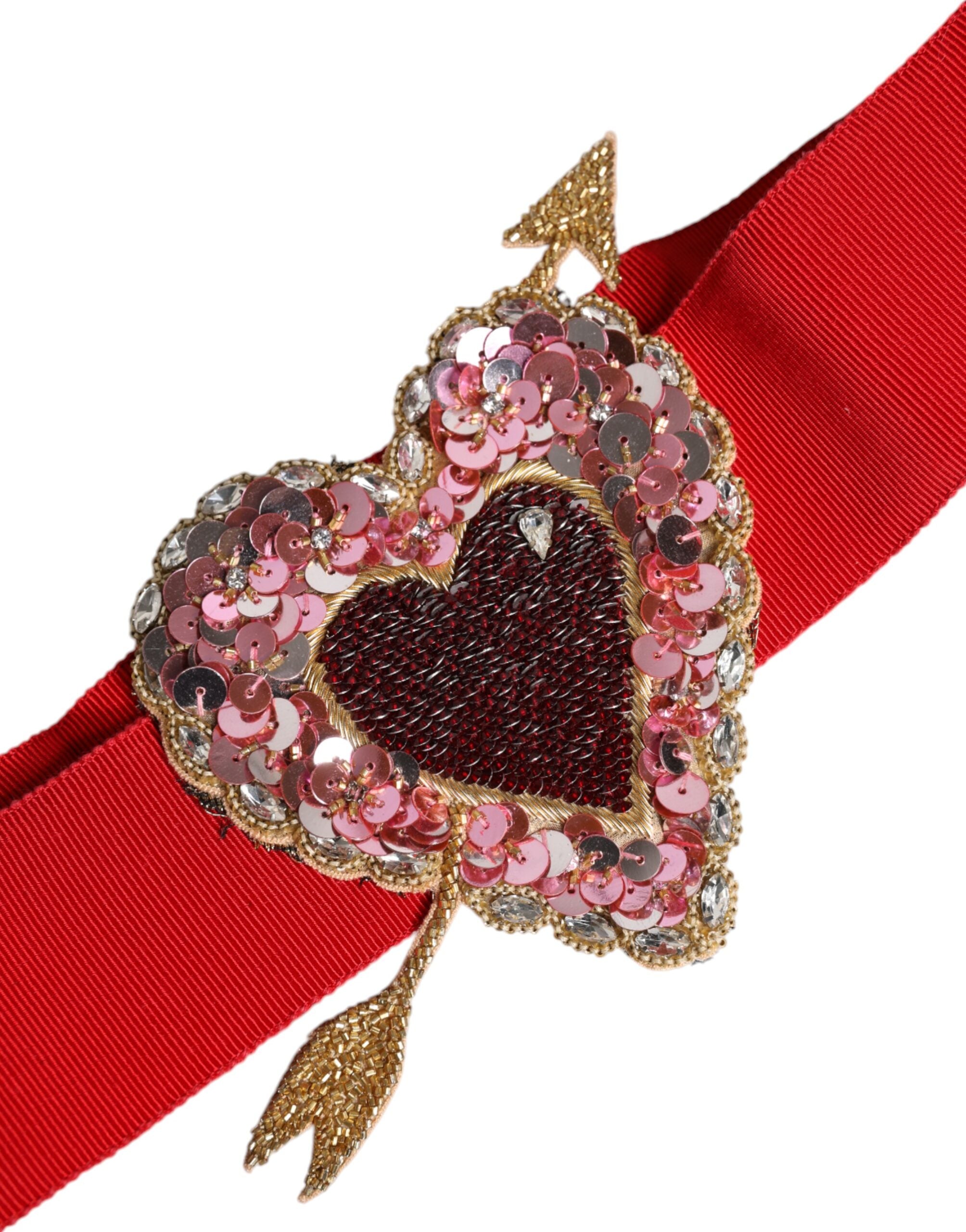 Red Stretch Wide Waist Heart Embellished Belt - ventzia