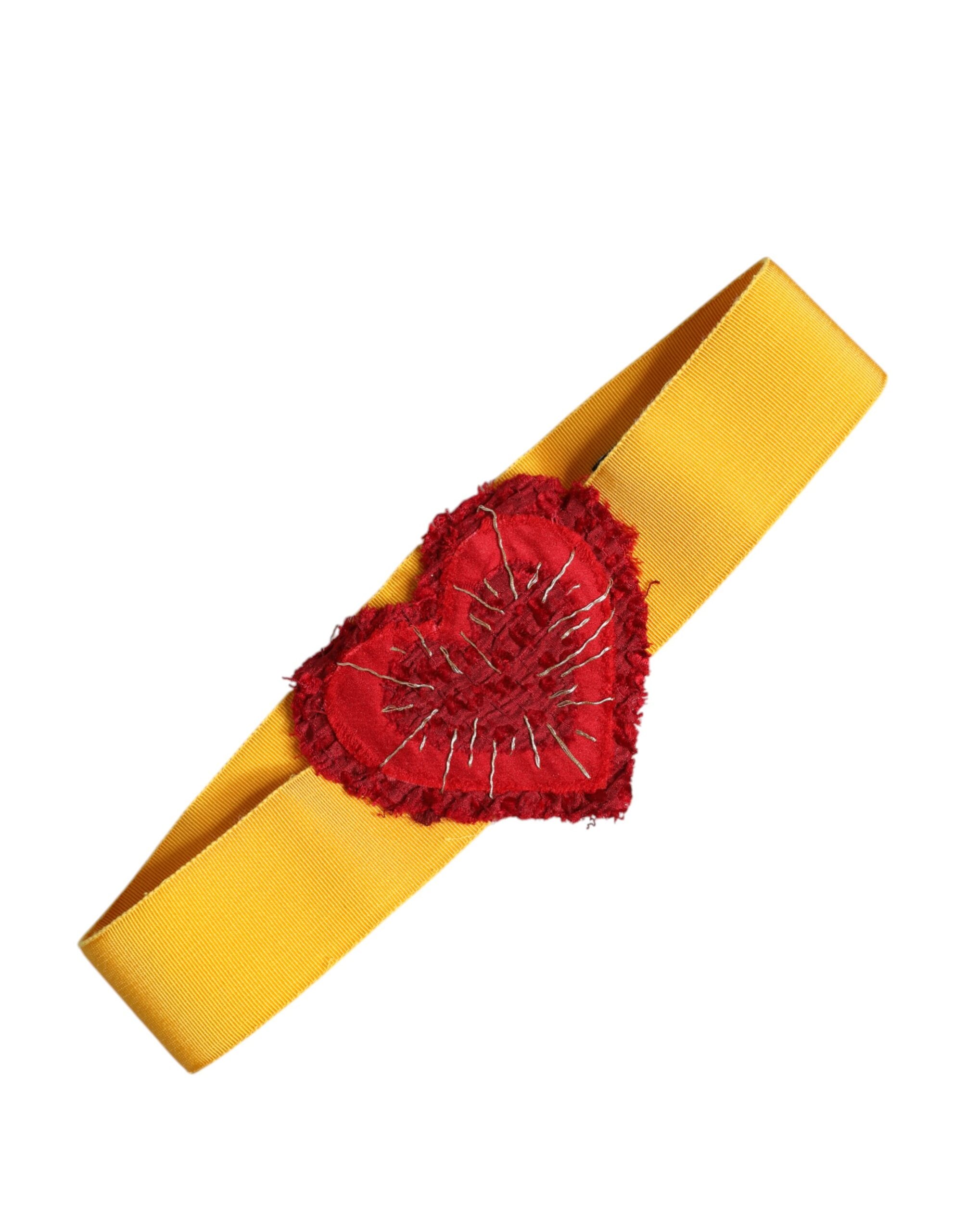 Yellow Stretch Wide Waist Heart Embellished Belt - ventzia