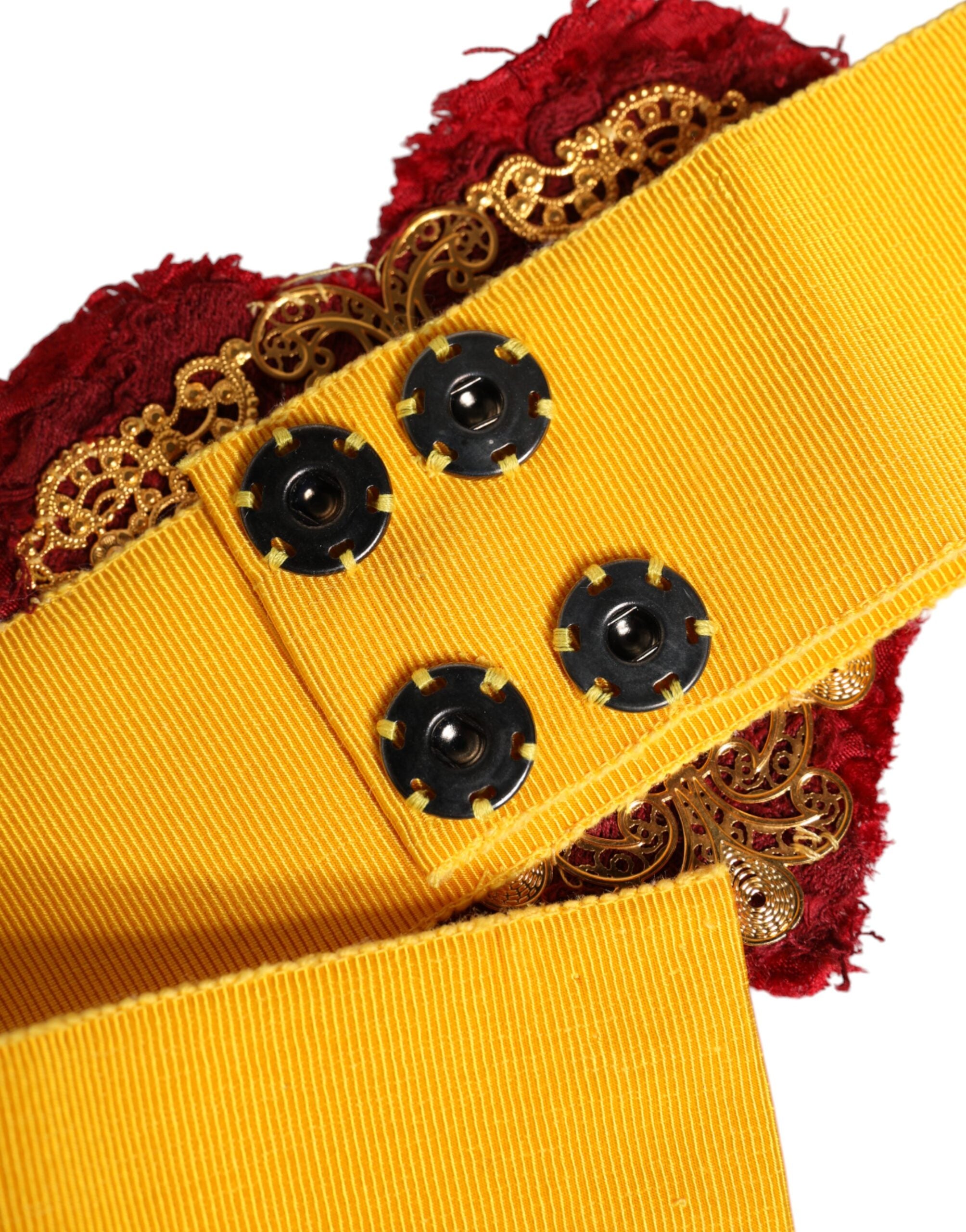 Yellow Stretch Wide Waist Heart Embellished Belt - ventzia