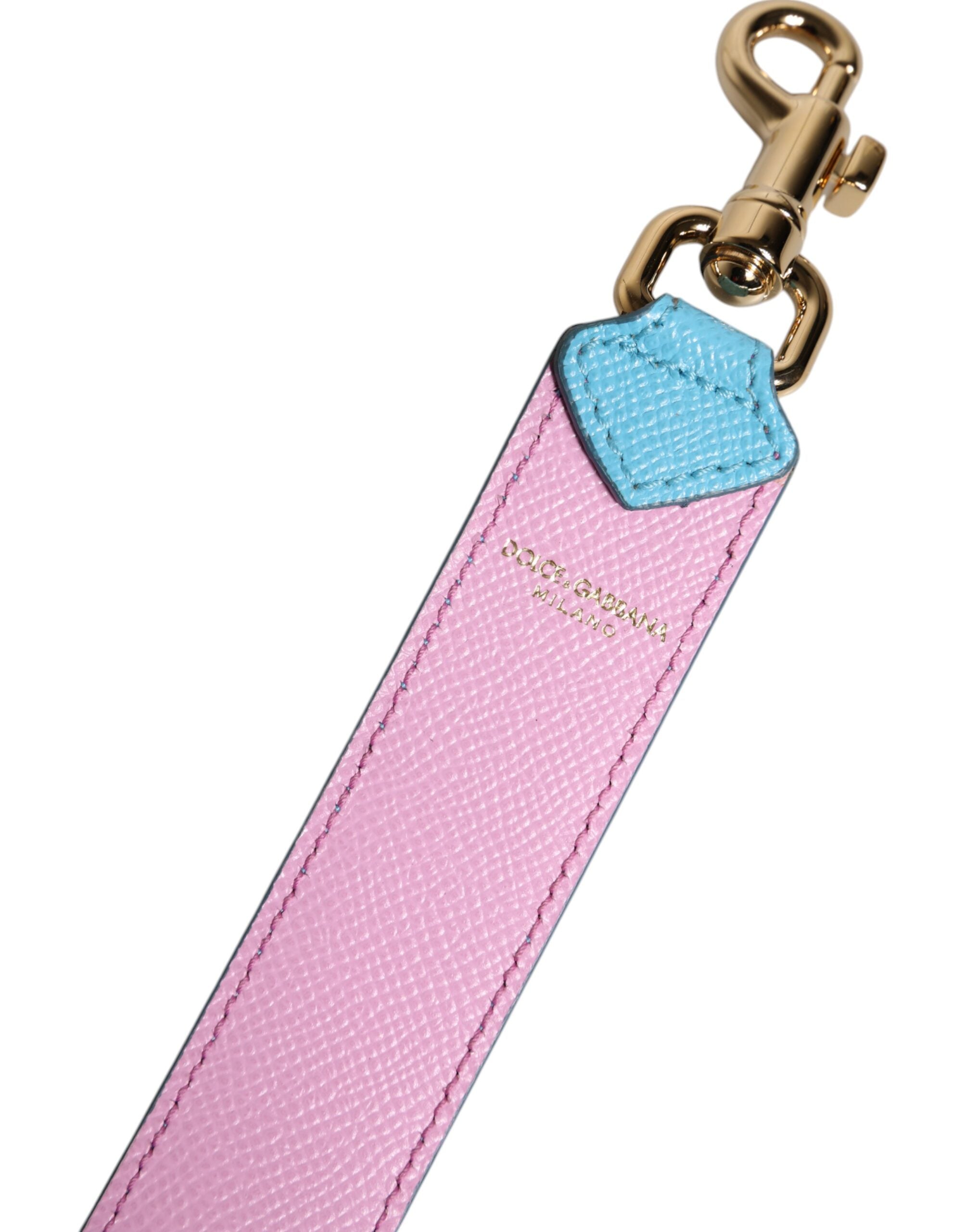 Pink Blue Leather Handle Bag Shoulder Strap - ventzia