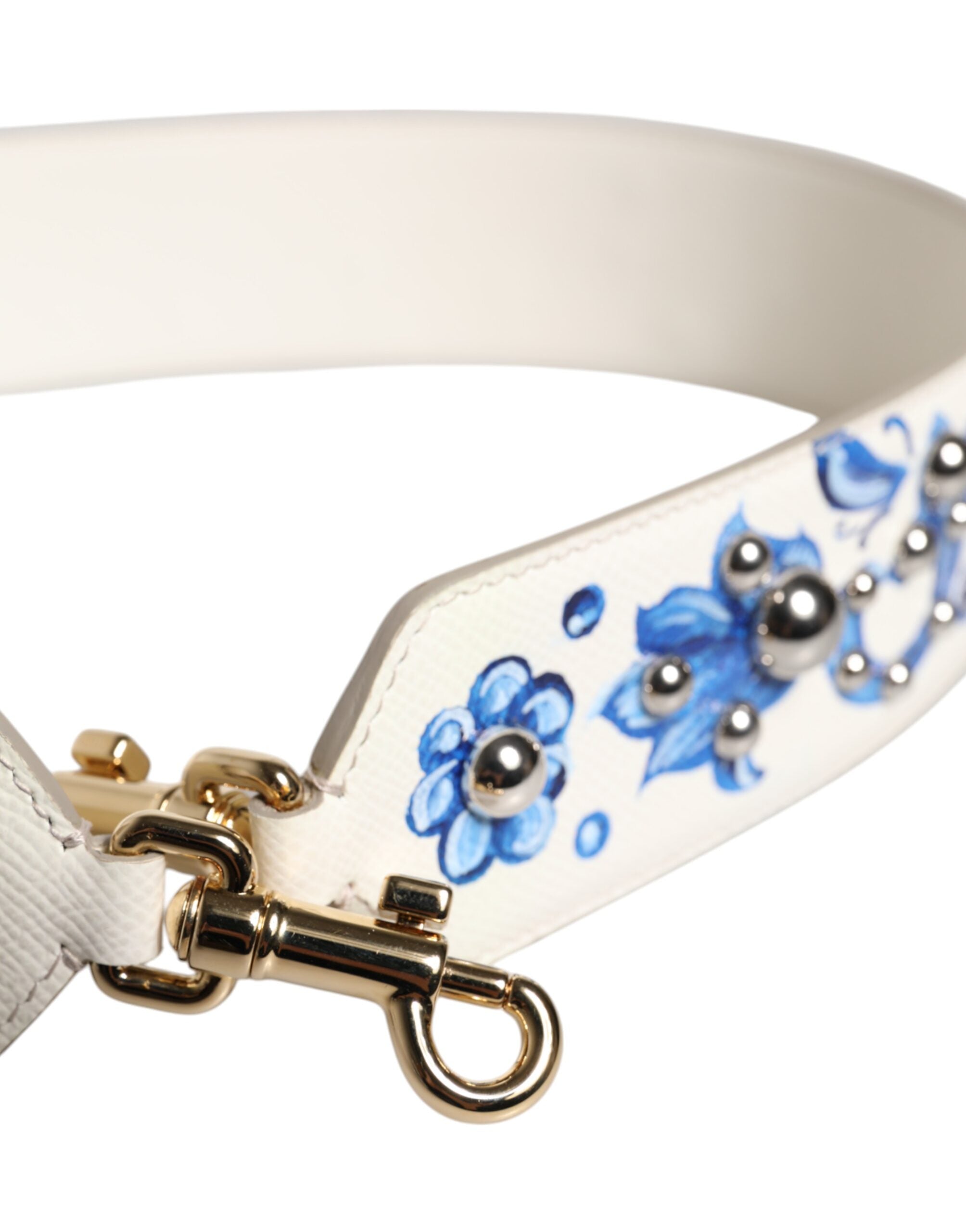 White Blue Floral Leather Stud Shoulder Strap - ventzia