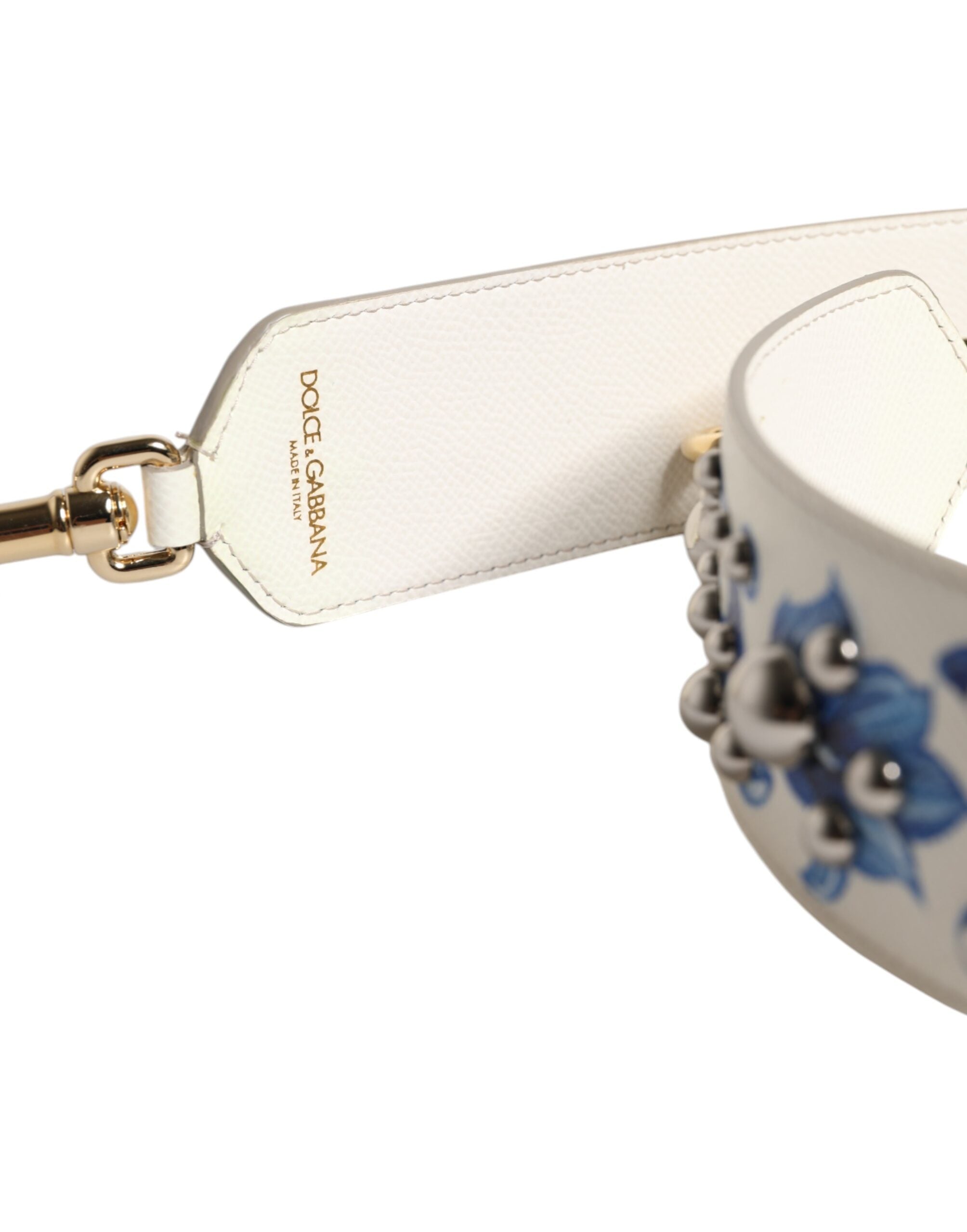 White Blue Floral Leather Stud Shoulder Strap - ventzia