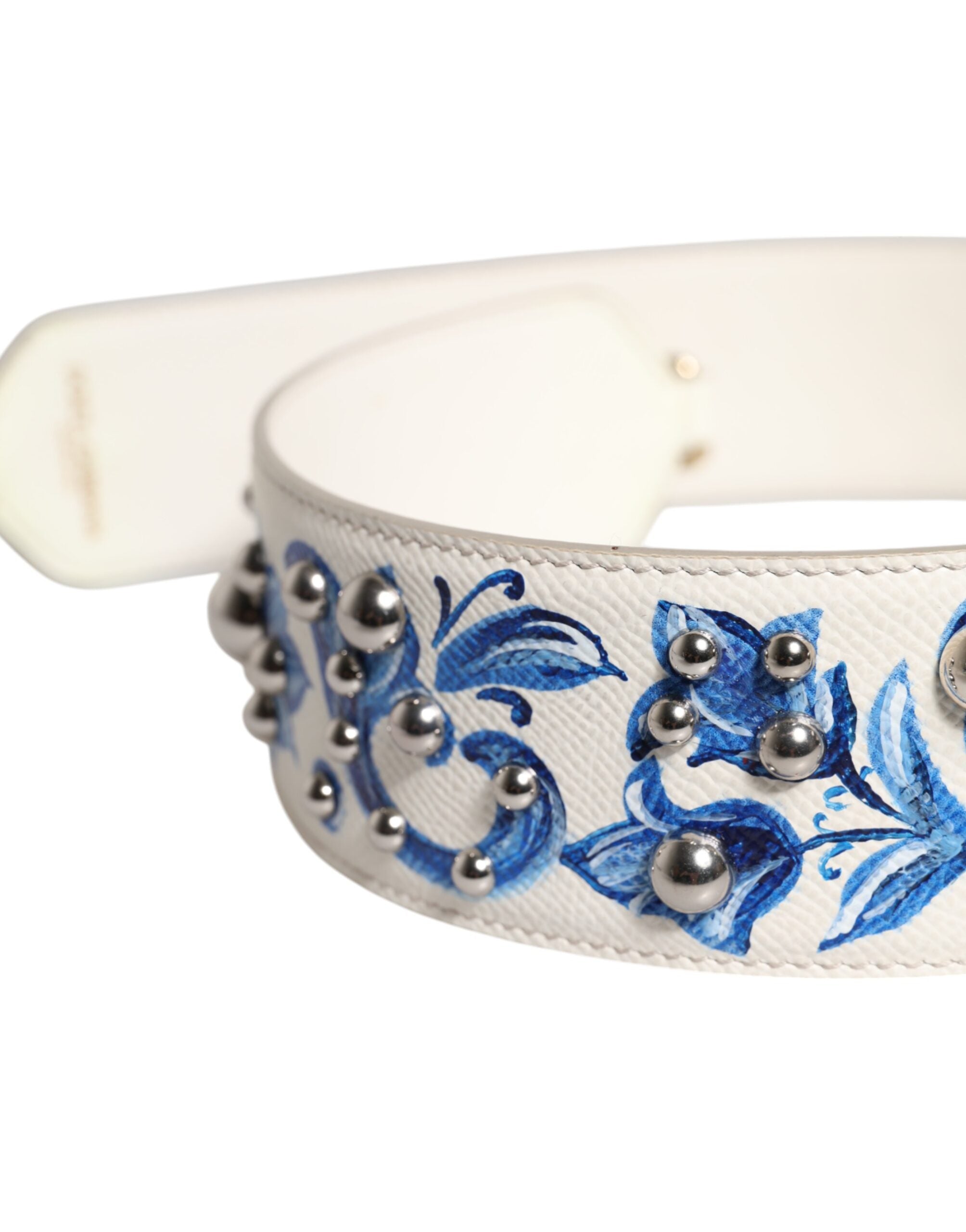 White Blue Floral Leather Stud Shoulder Strap - ventzia
