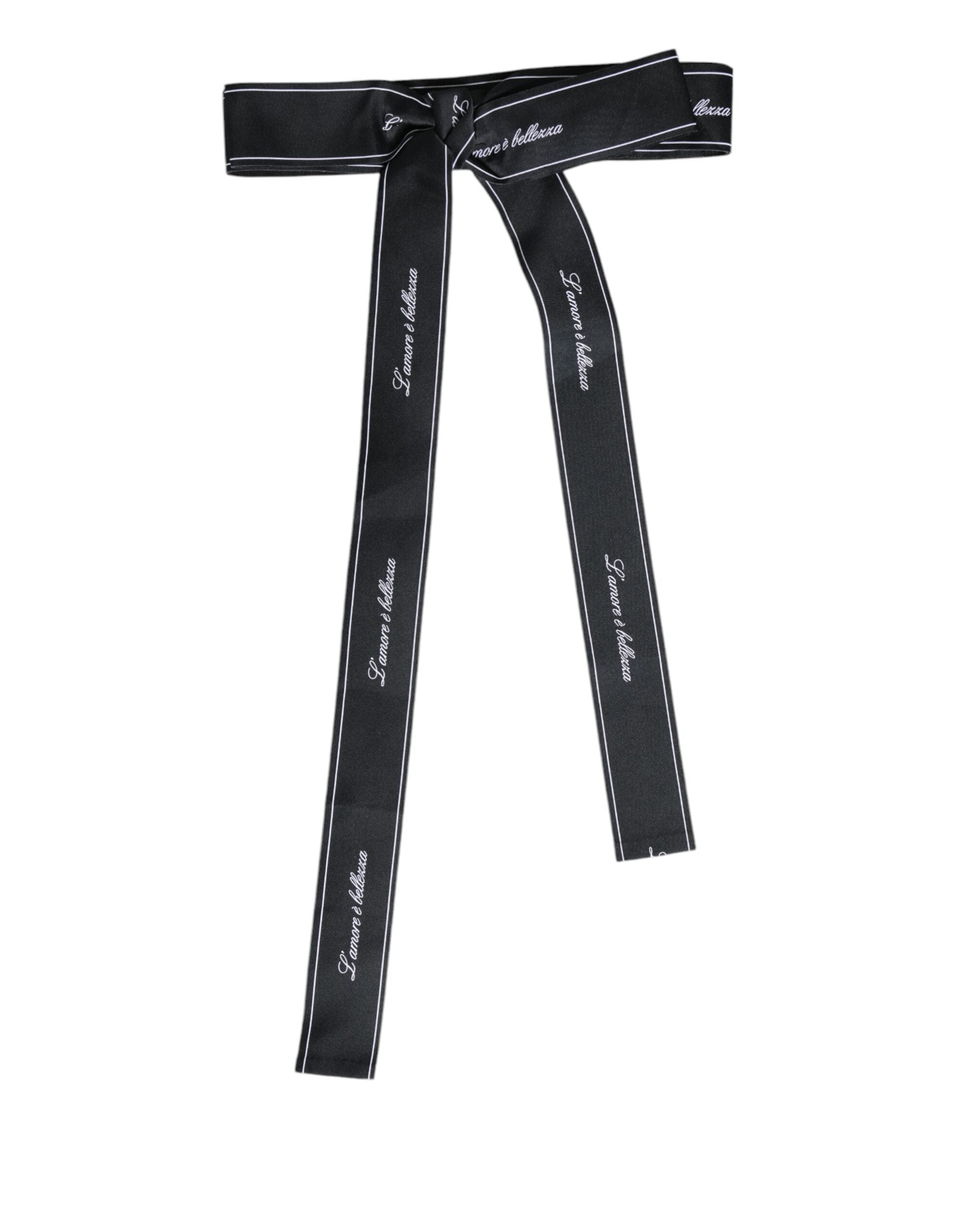Black Waist Ribbon Wide Bow Logo Belt - ventzia