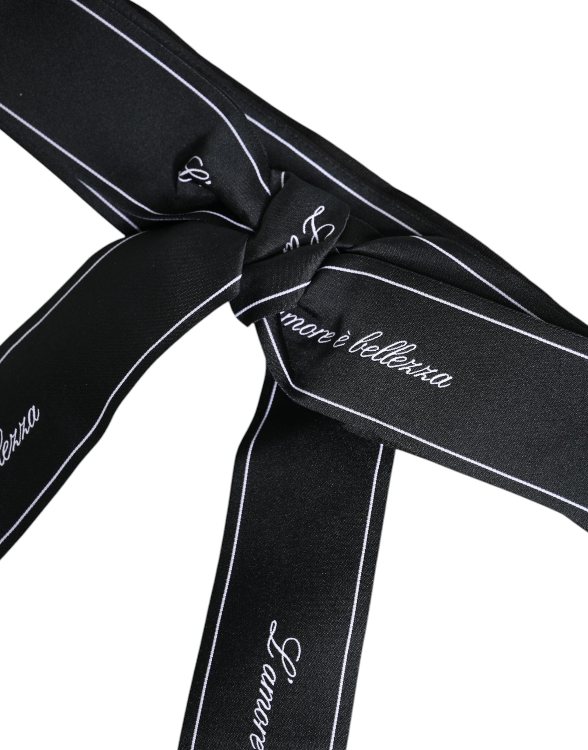 Black Waist Ribbon Wide Bow Logo Belt - ventzia