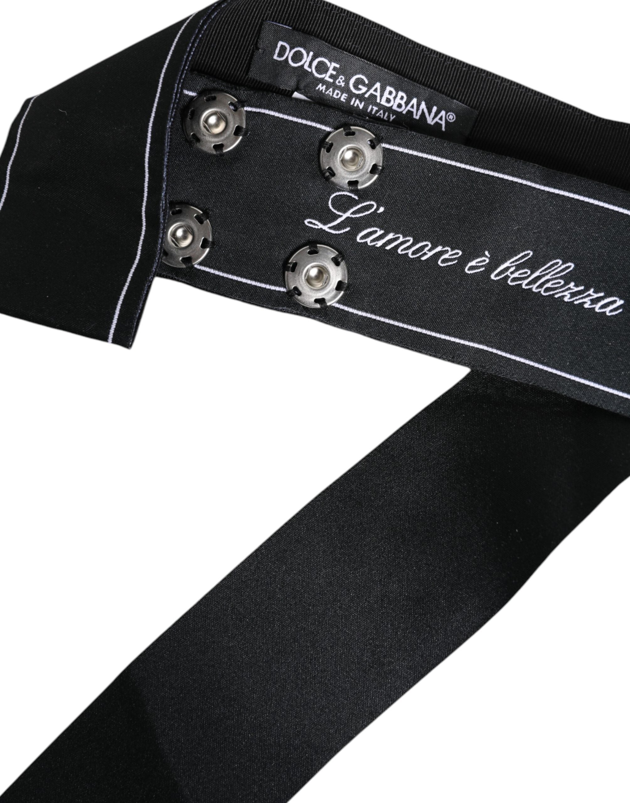 Black Waist Ribbon Wide Bow Logo Belt - ventzia