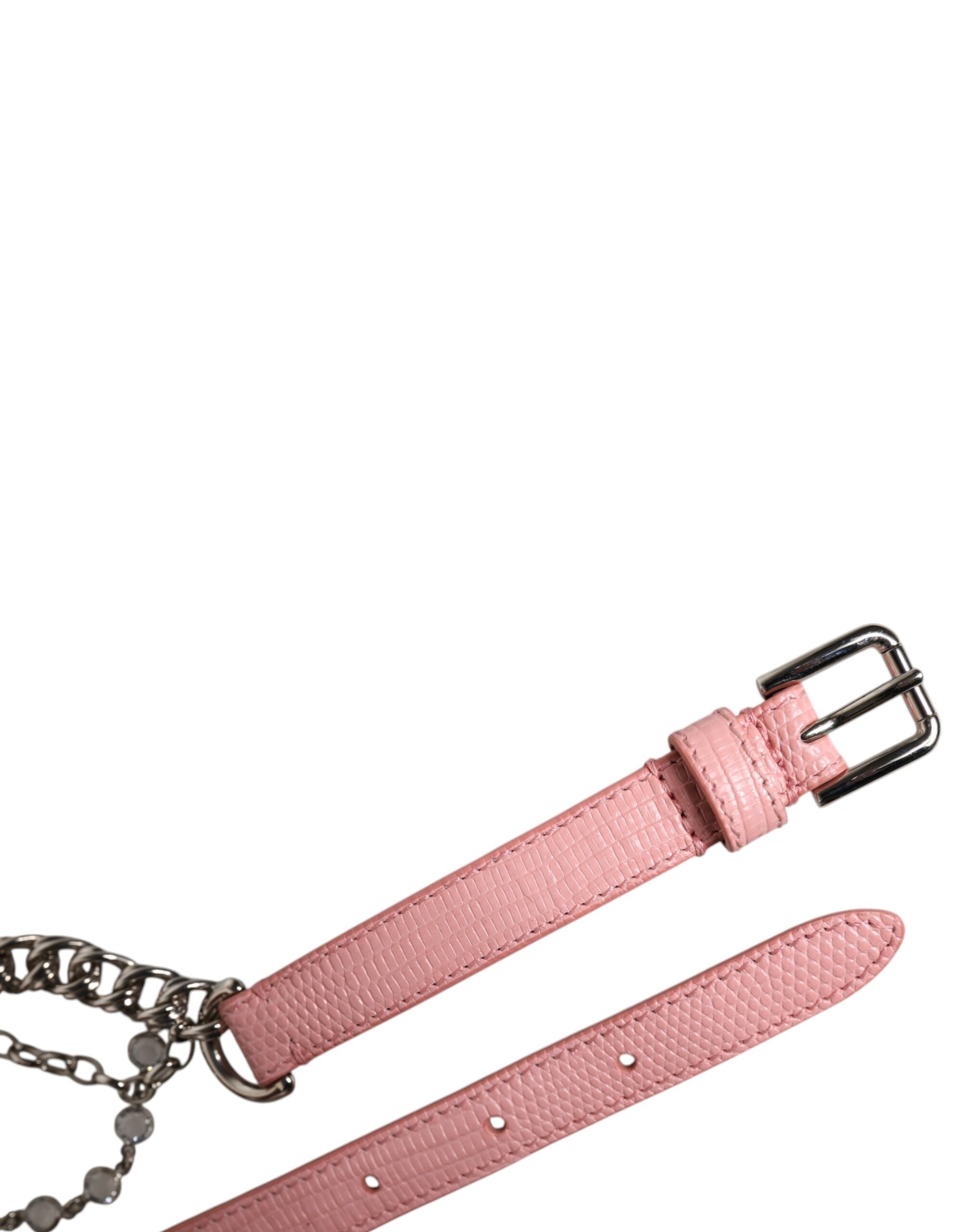 Pink Embelished Roses Textured Leather Belt - ventzia