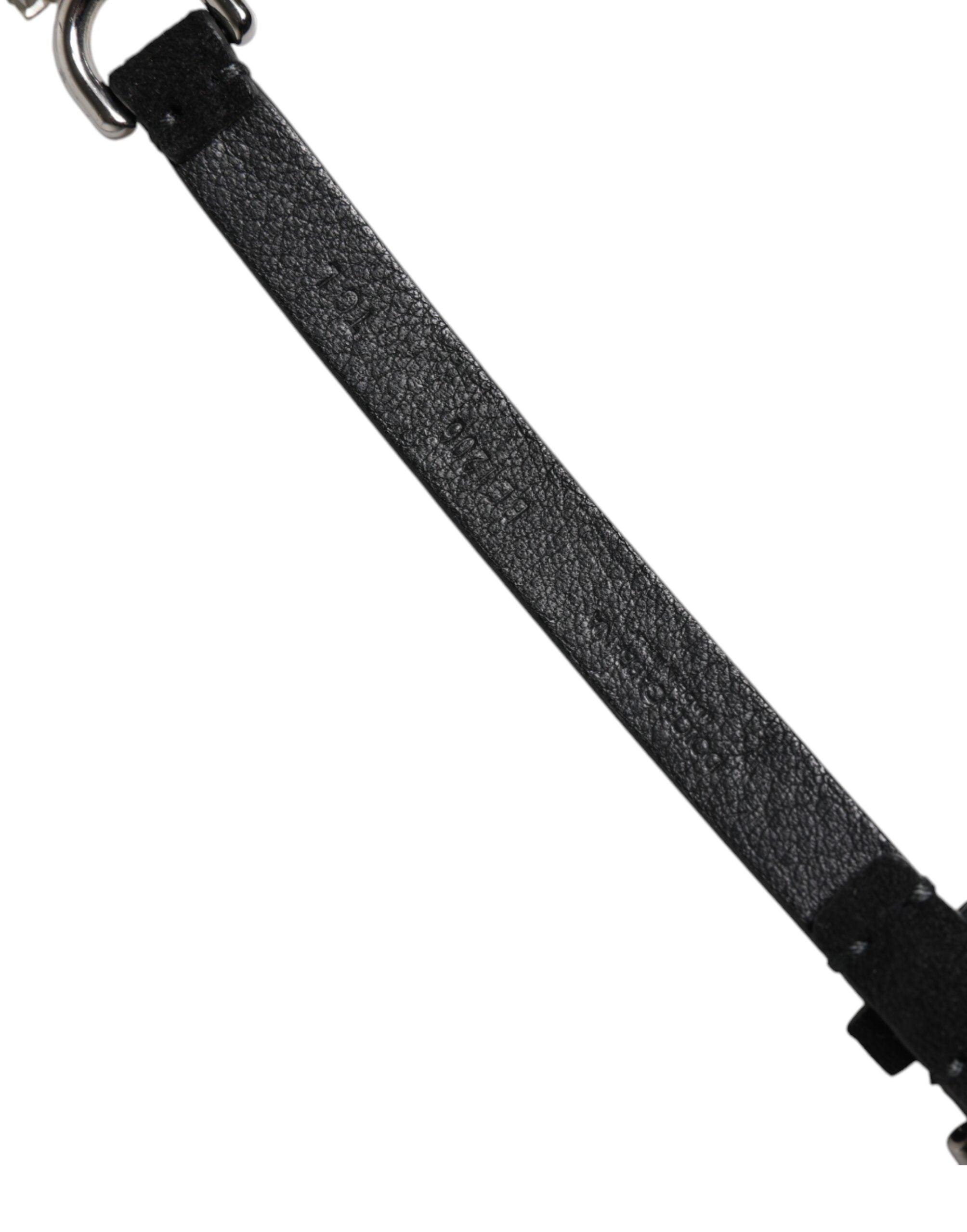 Black Leather Daisy Crystal Embellish Waist Belt - ventzia