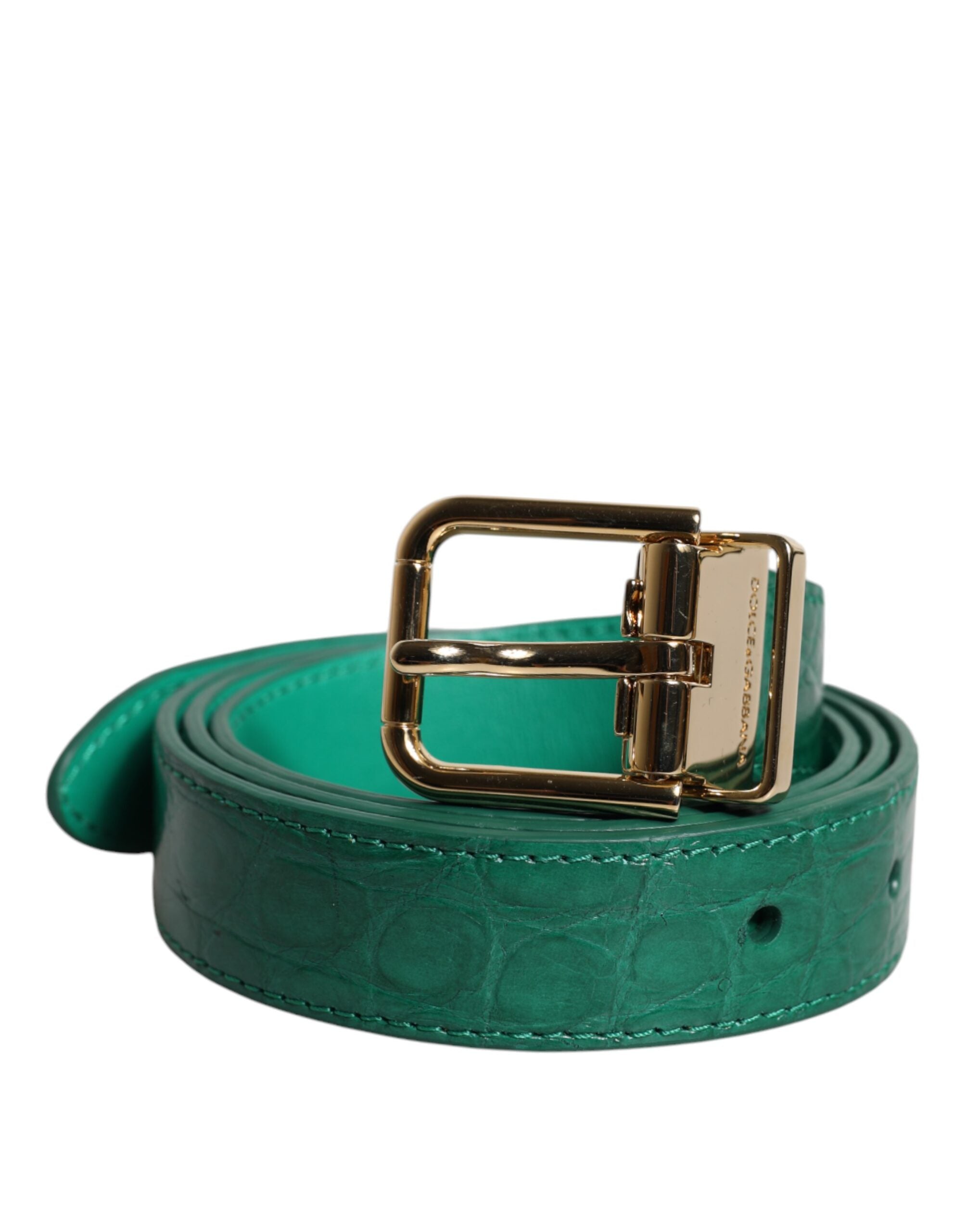 Green Leather Logo Metal Waist Buckle Belt - ventzia