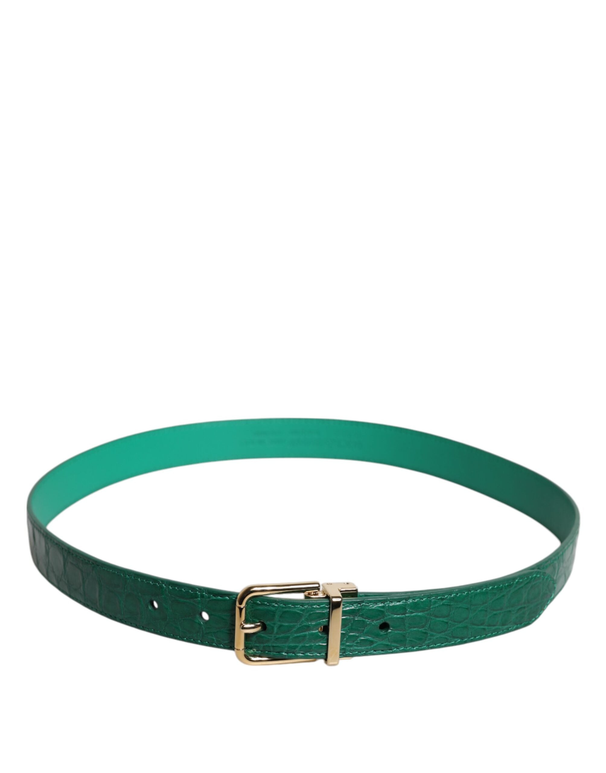 Green Leather Logo Metal Waist Buckle Belt - ventzia