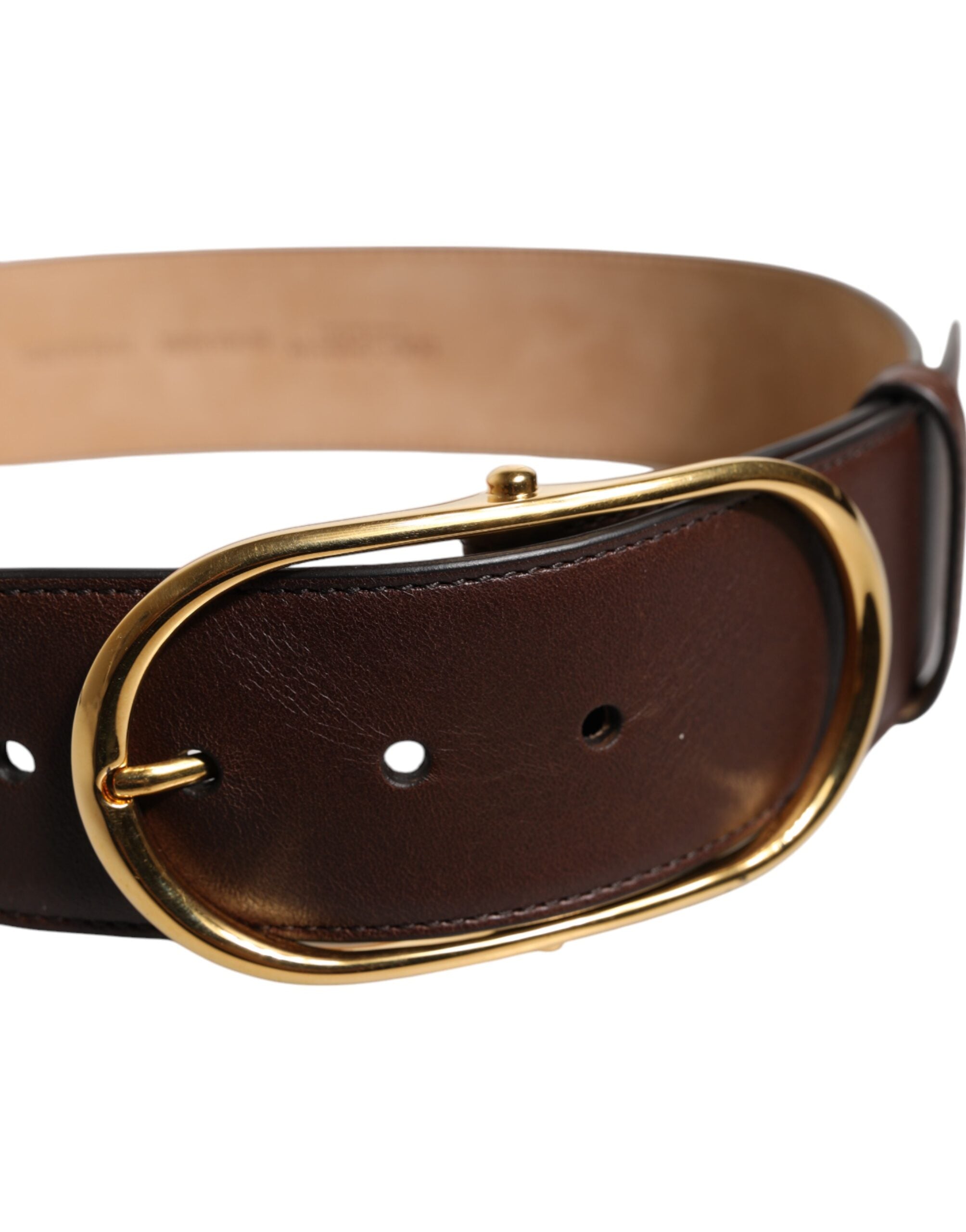 Brown Leather Waist Gold Metal Buckle Belt - ventzia