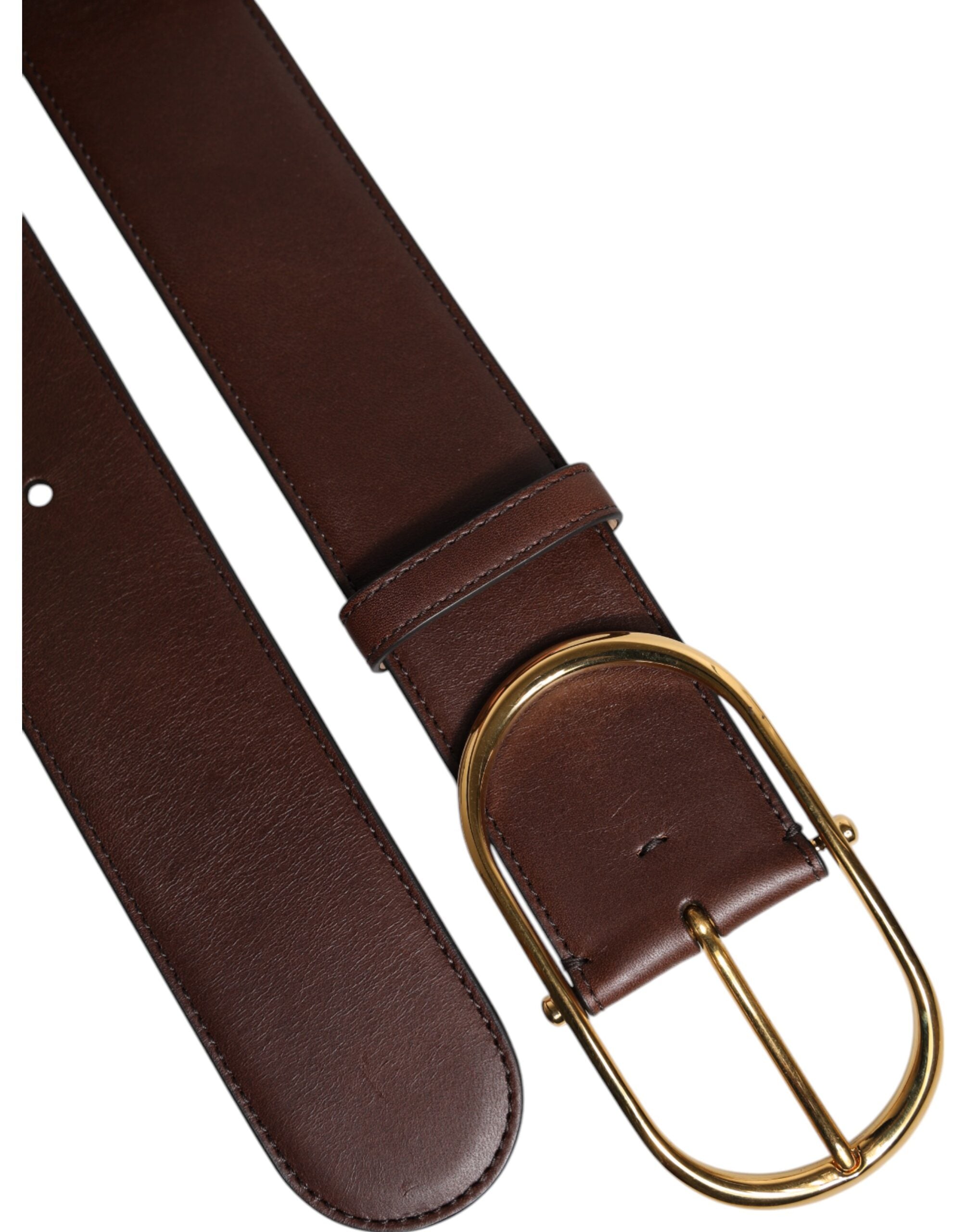 Brown Leather Waist Gold Metal Buckle Belt - ventzia