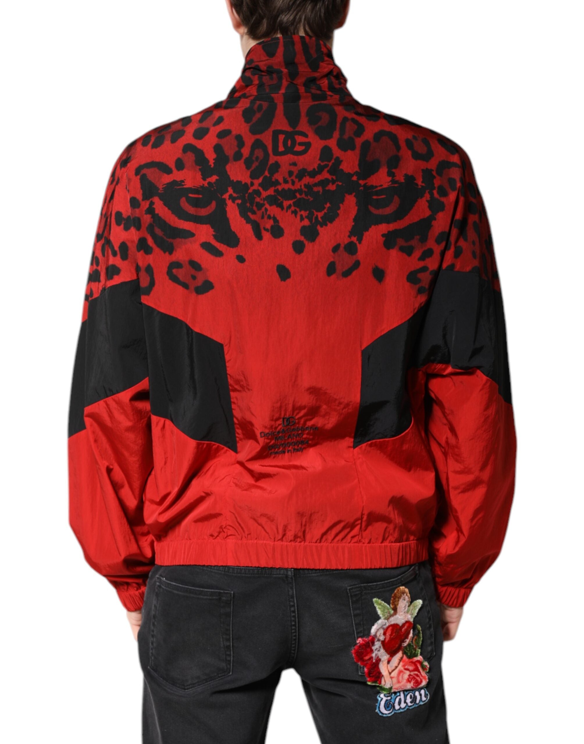 Red Leopard Nylon Bomber Full Zip Jacket - ventzia