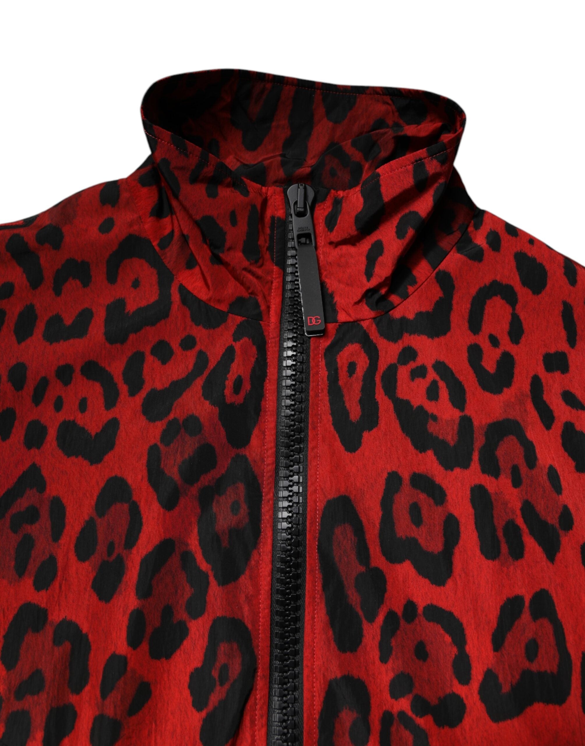 Red Leopard Nylon Bomber Full Zip Jacket - ventzia