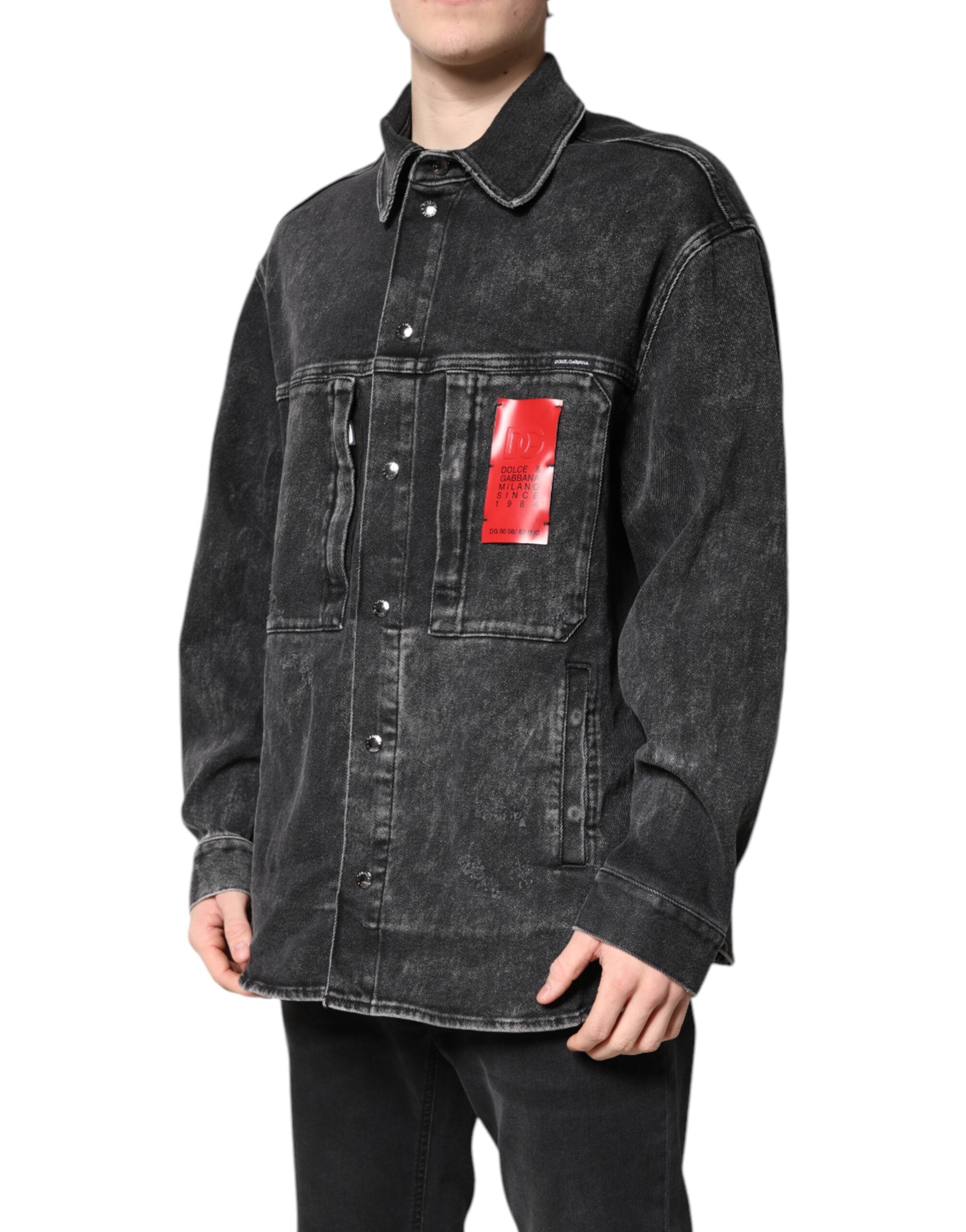 Black Logo Cotton Stretch Denim Jacket - ventzia