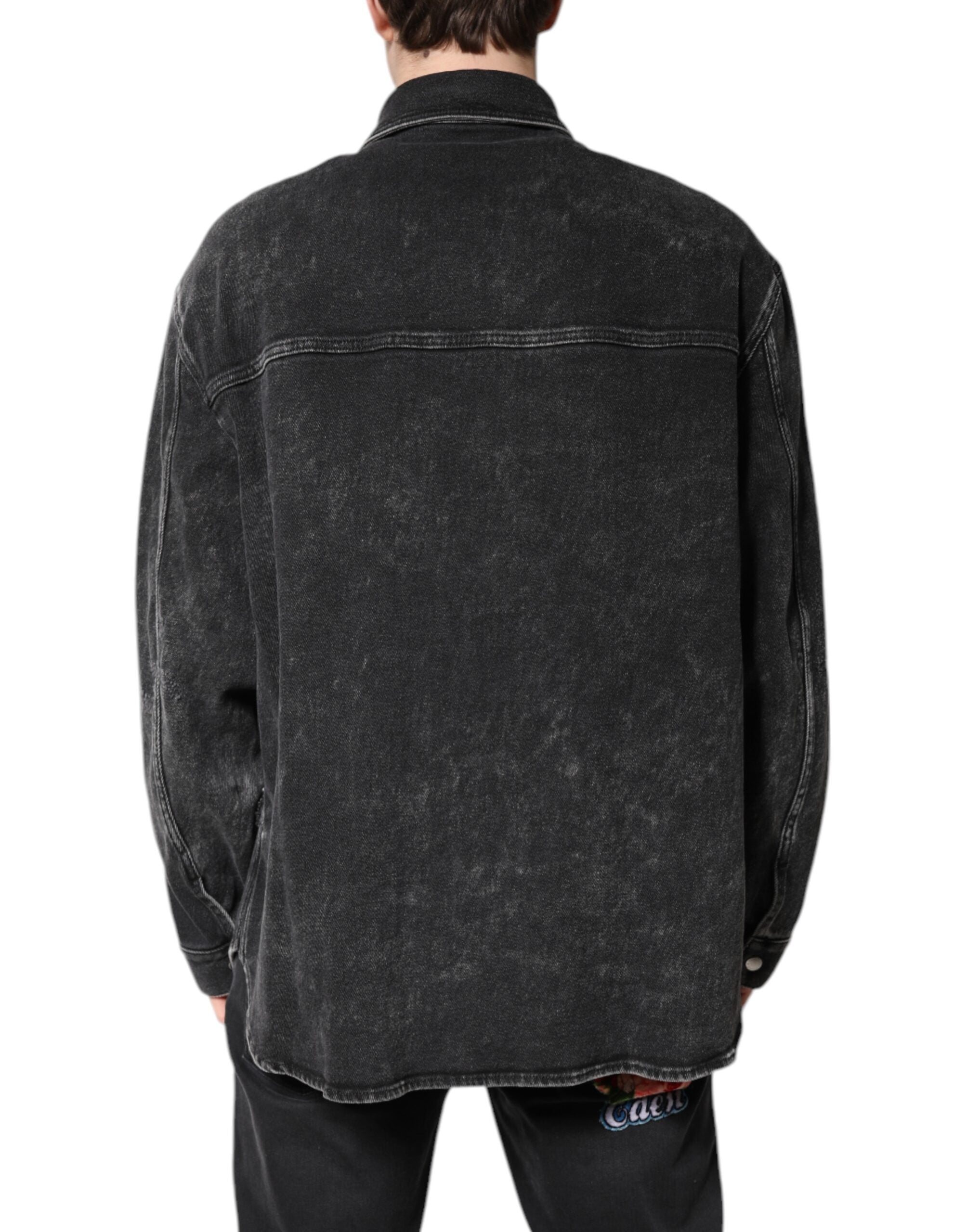 Black Logo Cotton Stretch Denim Jacket - ventzia