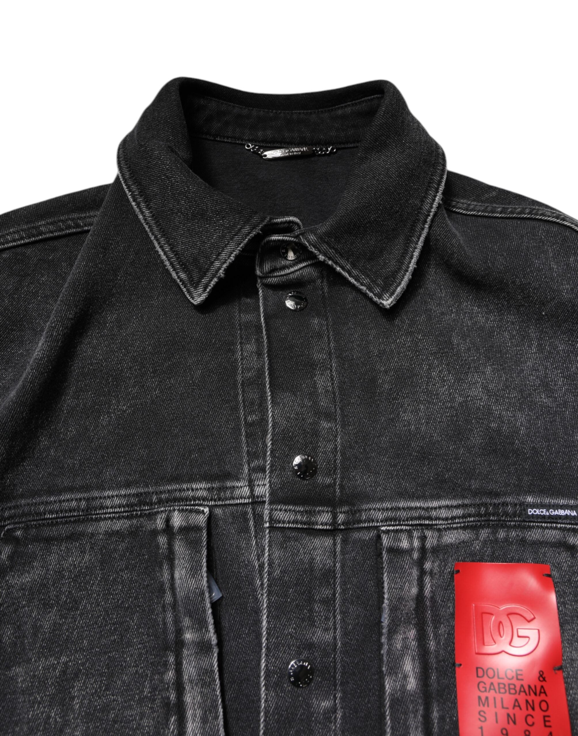 Black Logo Cotton Stretch Denim Jacket - ventzia