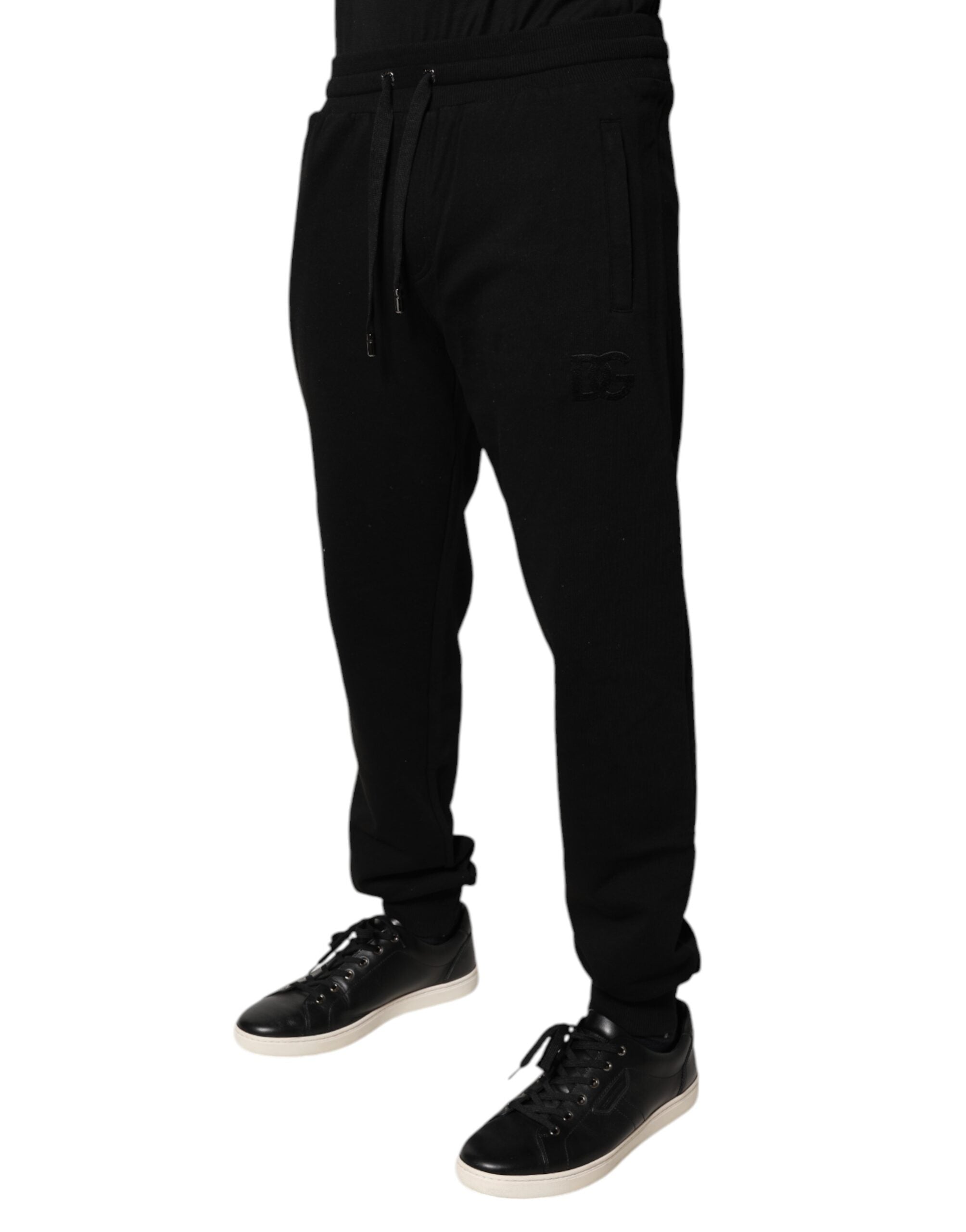 Black Cotton Mid Waist Jogger Sweatpants Pants - ventzia