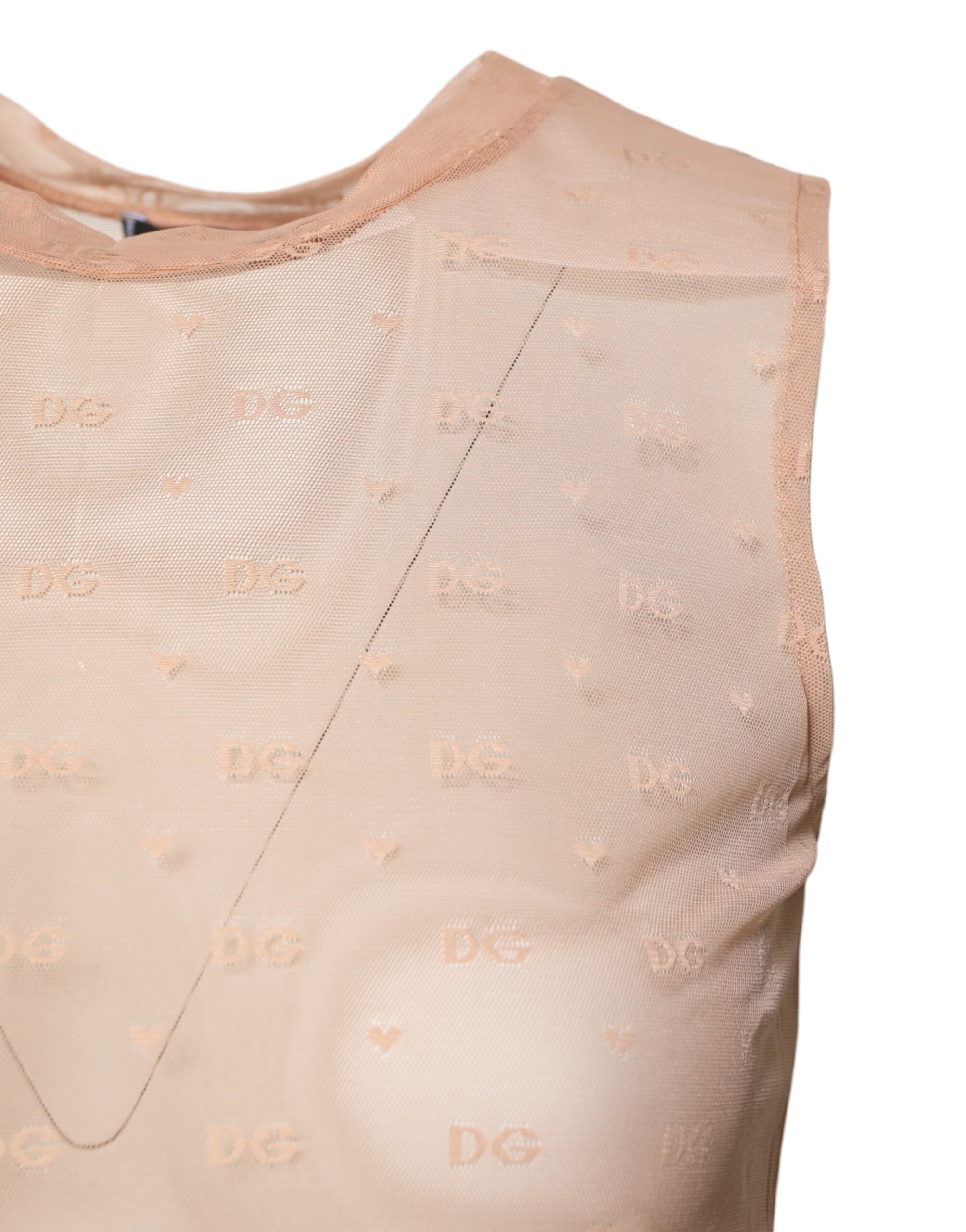 Beige Nylon Logo Monogram Sleeveless Tank Top - ventzia