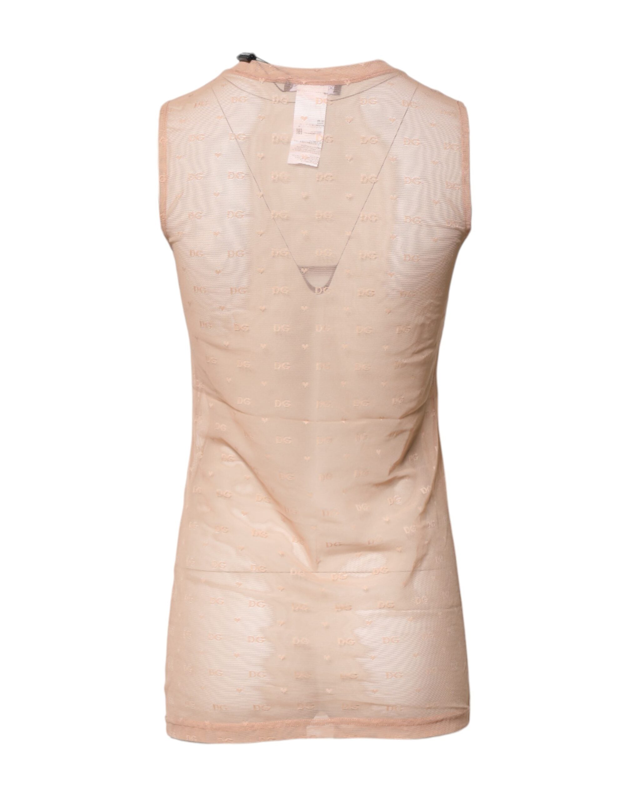 Beige Nylon Logo Monogram Sleeveless Tank Top - ventzia