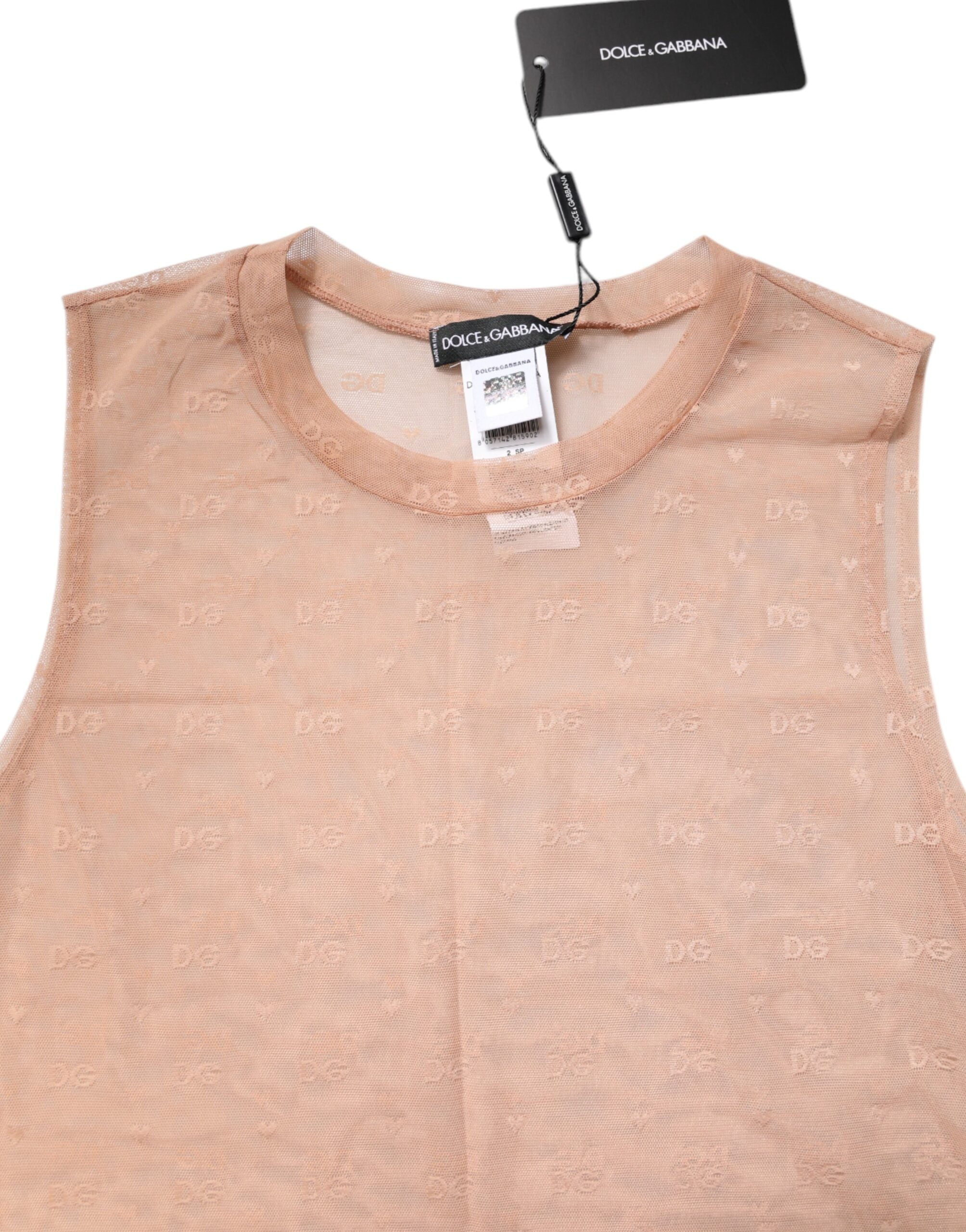 Beige Nylon Logo Monogram Sleeveless Tank Top - ventzia
