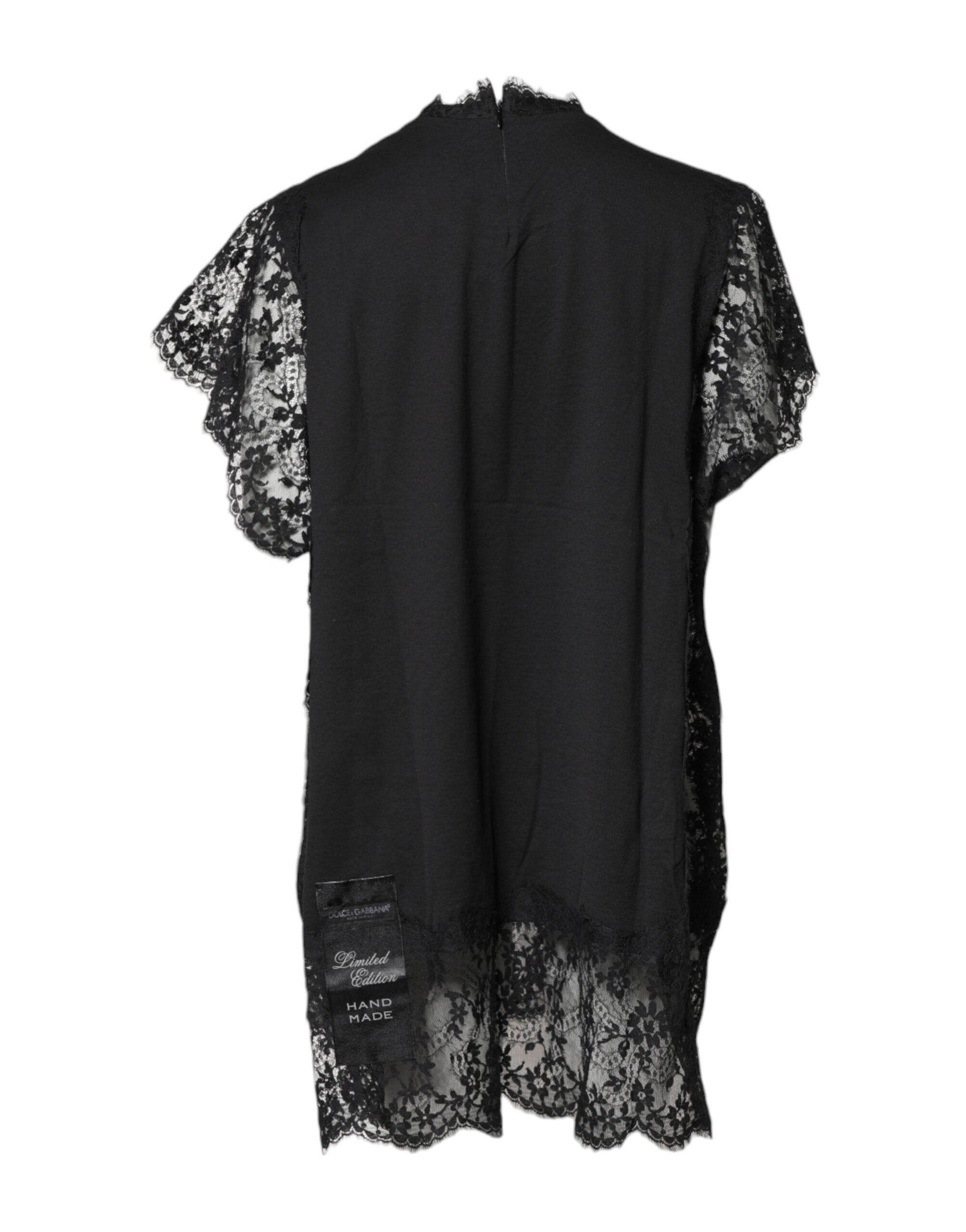 Black Lace Sheer Sacred Heart Crew Neck Top - ventzia
