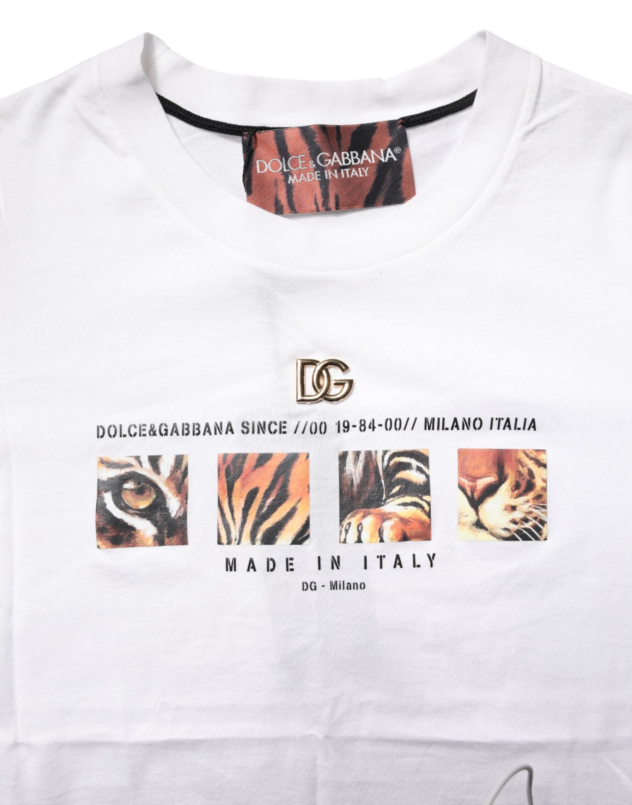 White Cotton Graphic Print Crew Neck T-shirt - ventzia