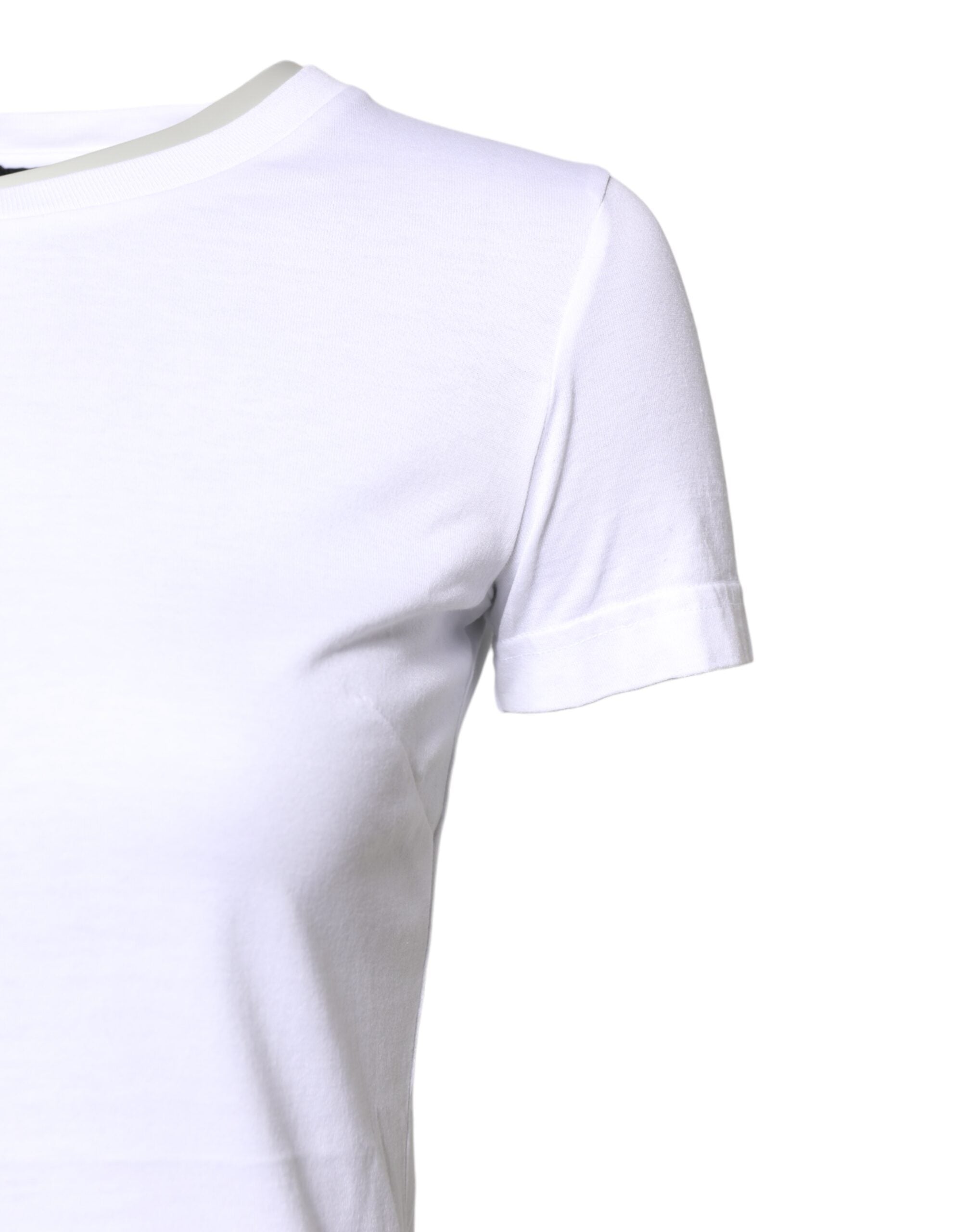 White Cotton Crew Neck Short Sleeves T-shirt - ventzia