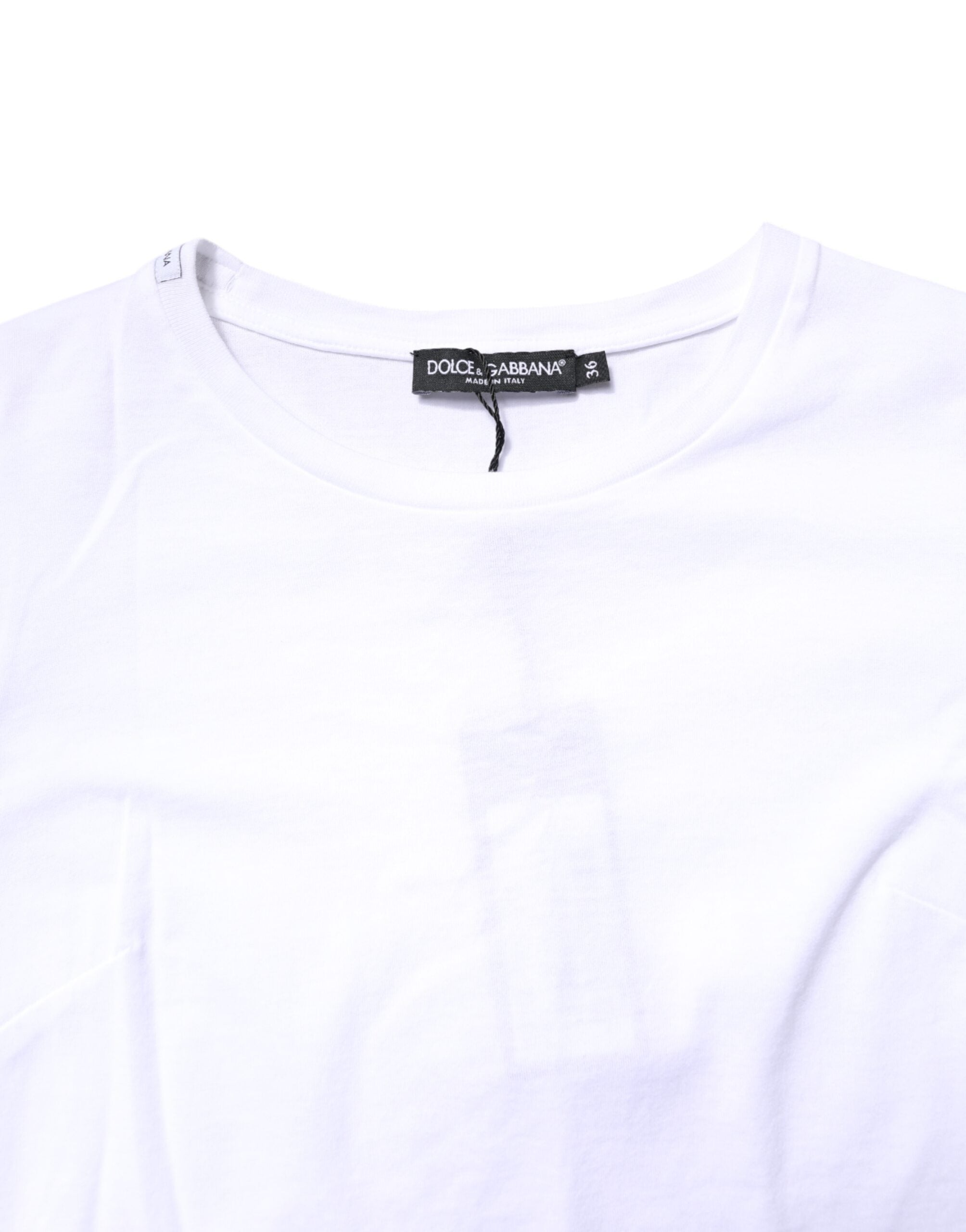 White Cotton Crew Neck Short Sleeves T-shirt - ventzia