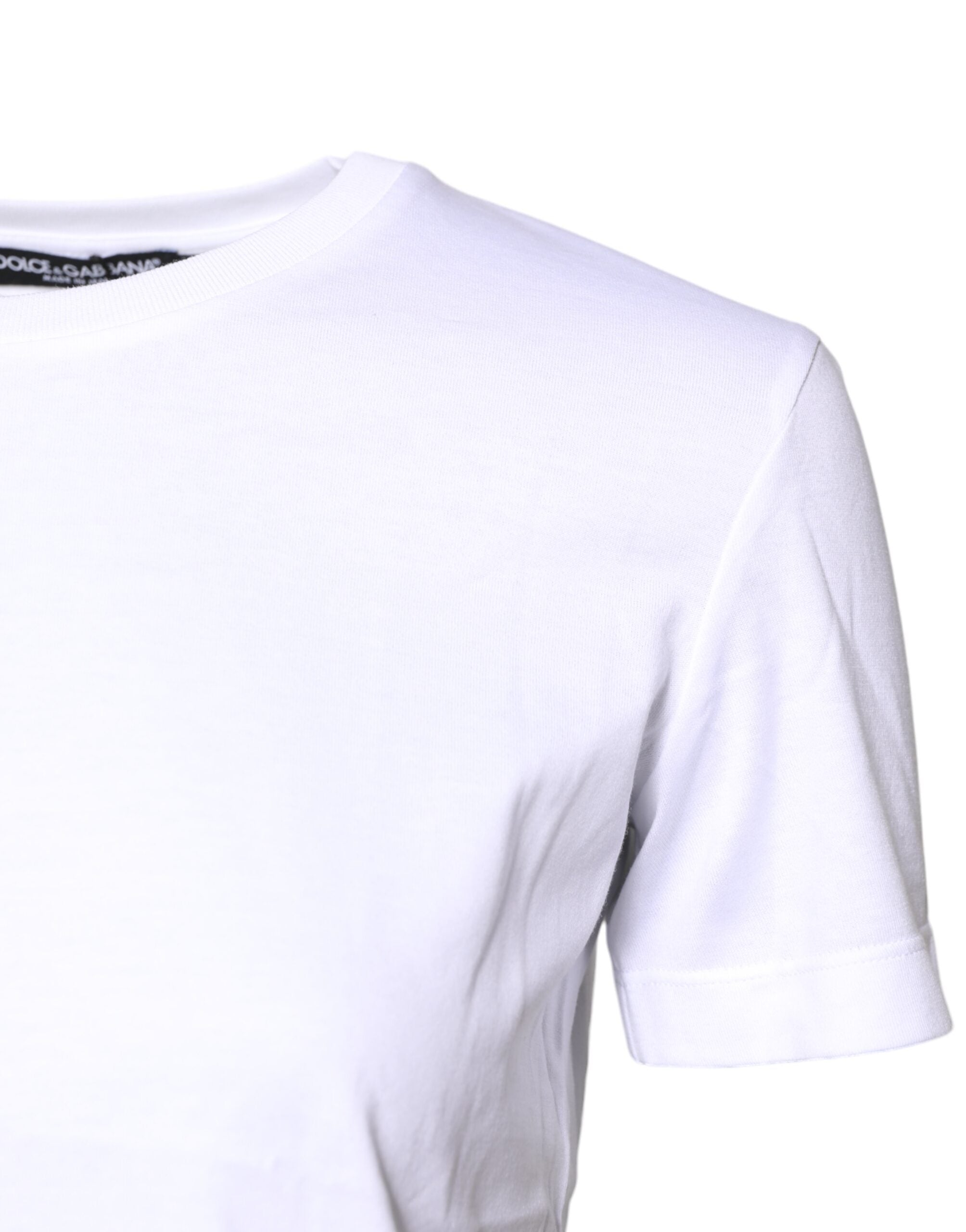 White Cotton Crew Neck Short Sleeves T-shirt - ventzia