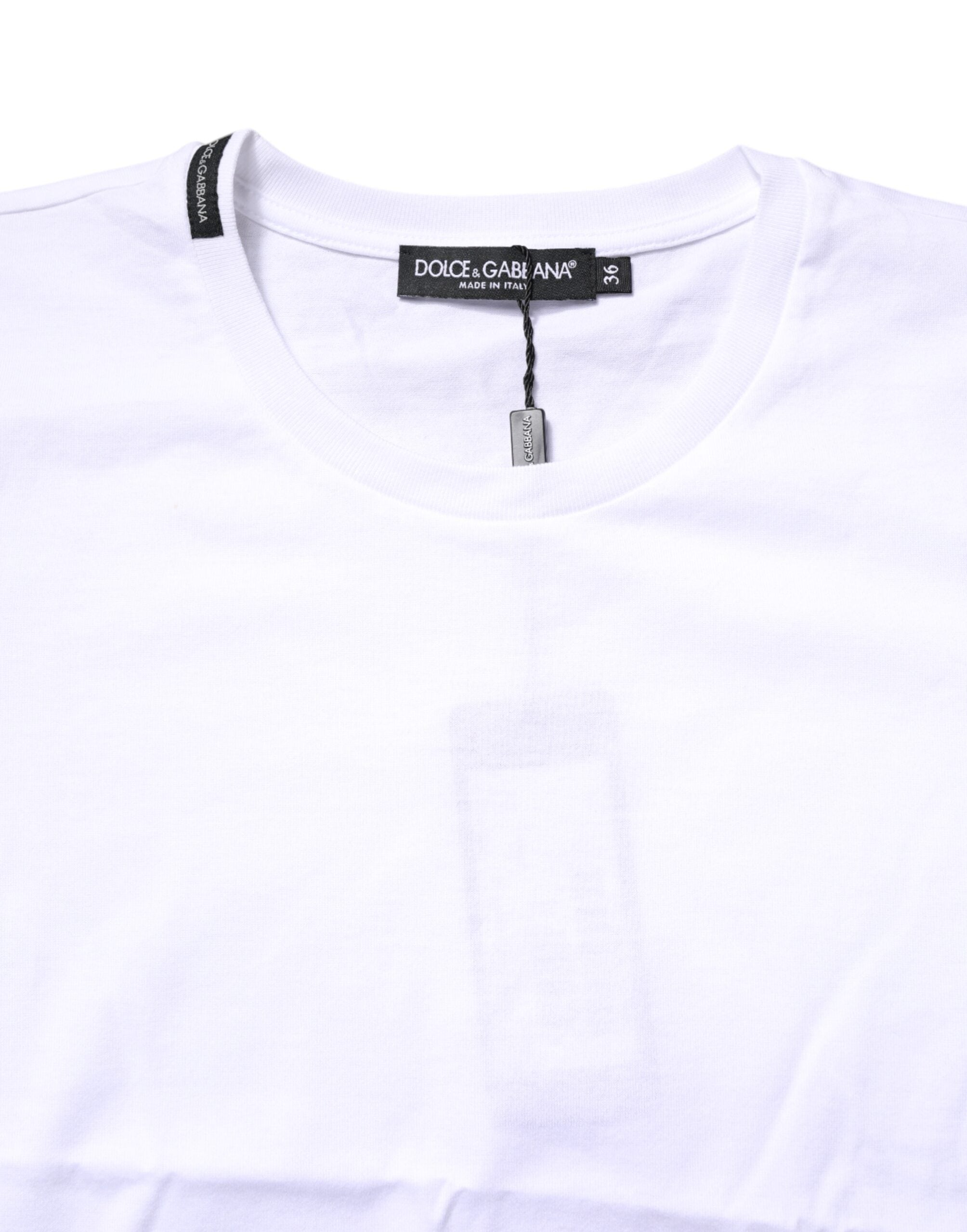 White Cotton Crew Neck Short Sleeves T-shirt - ventzia