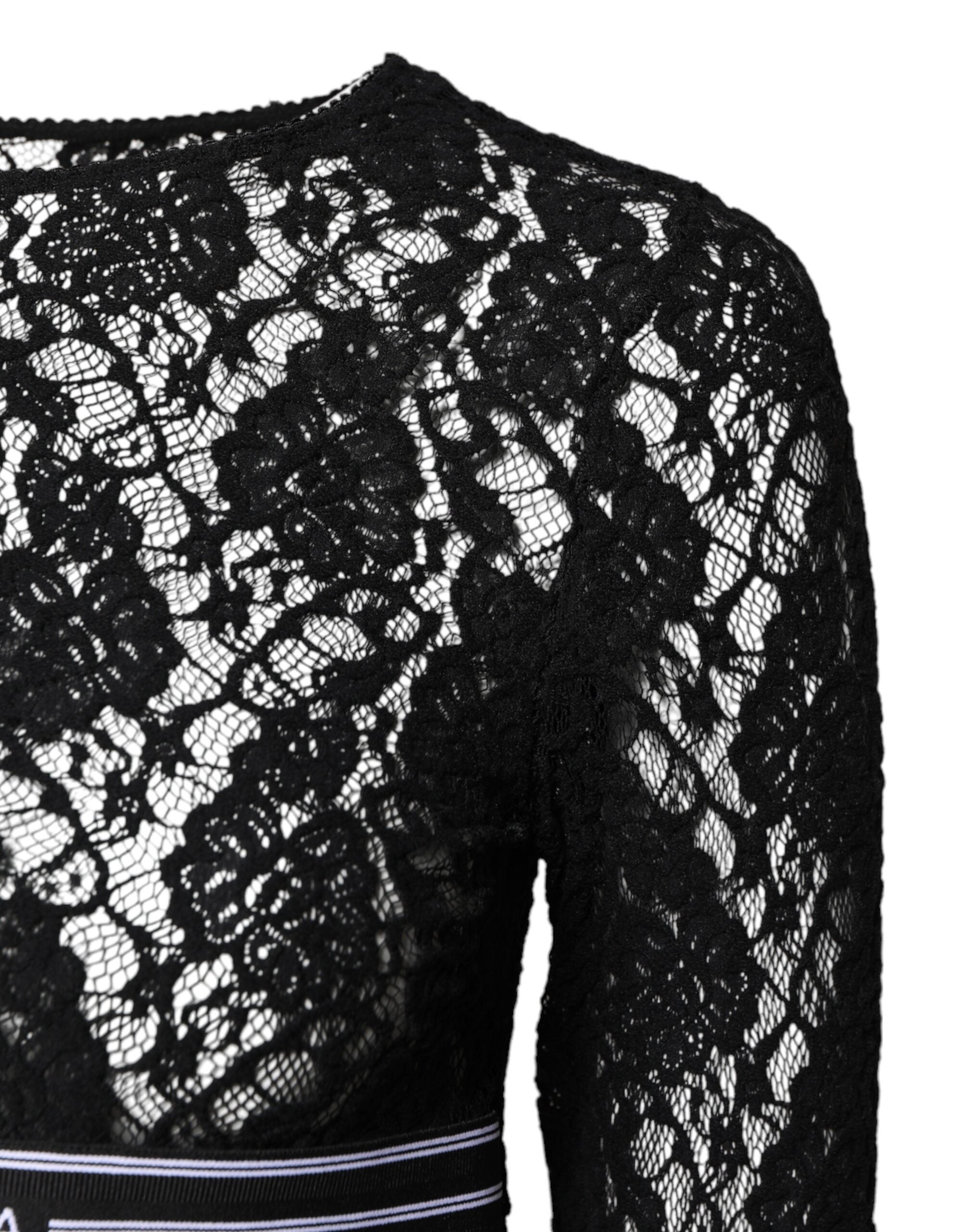 Black Floral Lace Long Sleeves Pullover Top - ventzia
