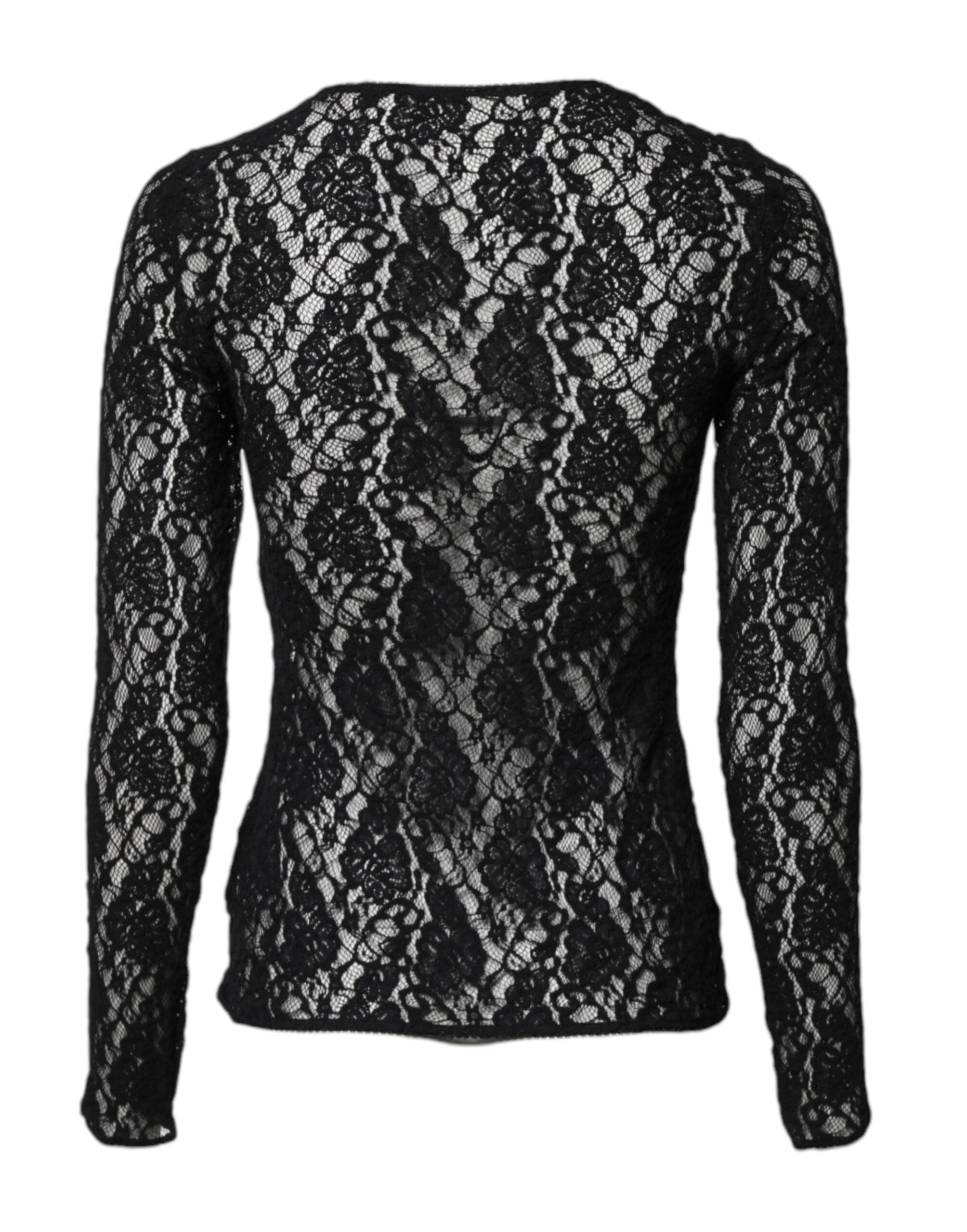 Black Floral Lace Long Sleeves Pullover Top - ventzia