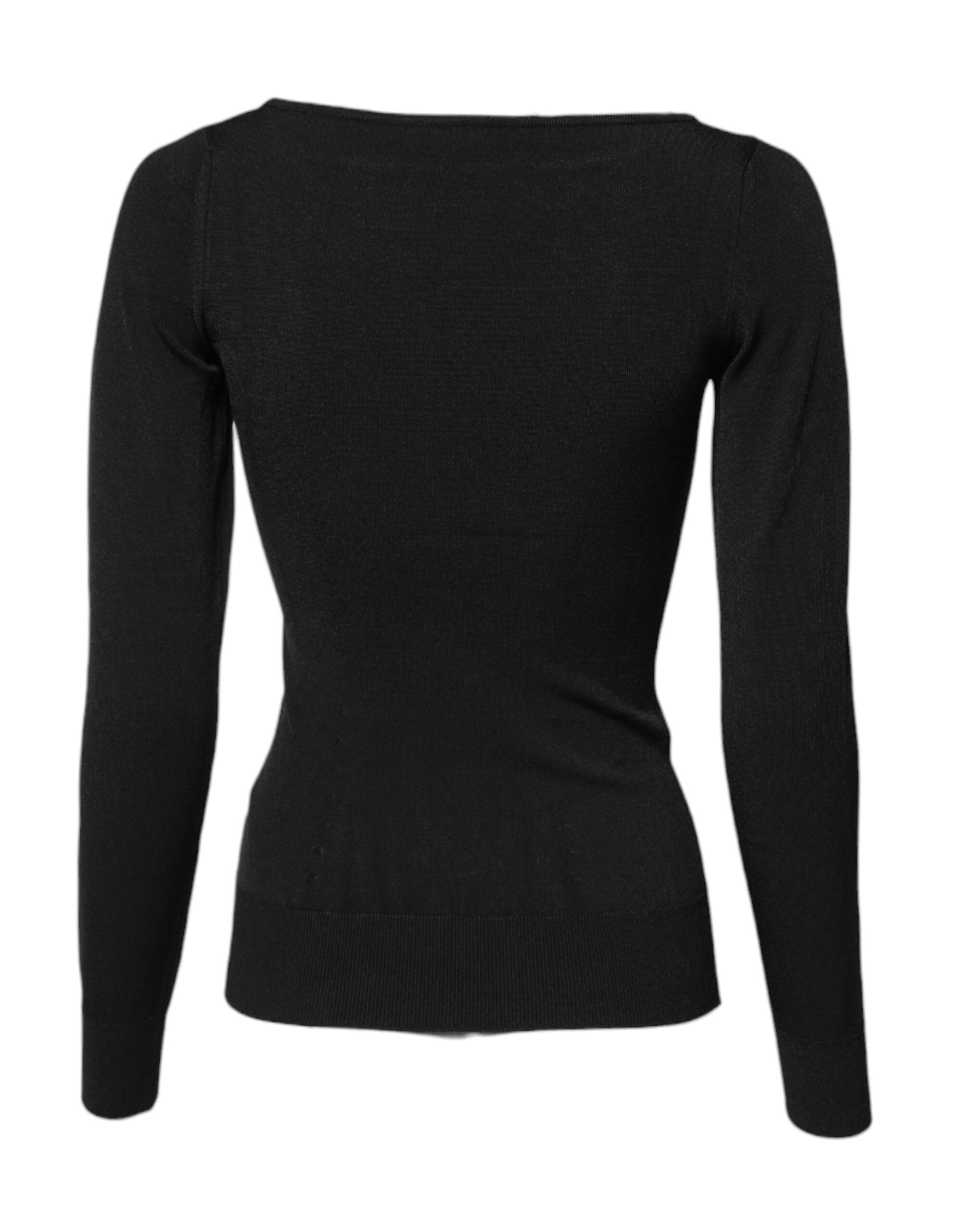 Black Viscose Long Sleeves Pullover Top - ventzia