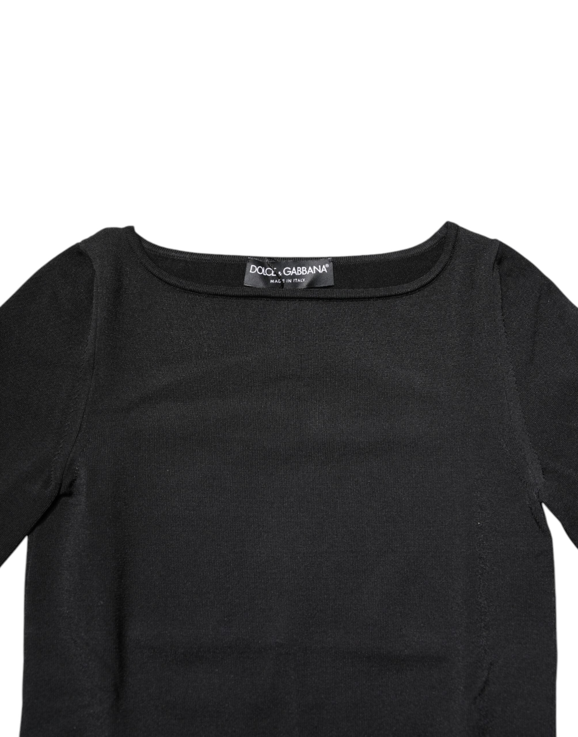 Black Viscose Long Sleeves Pullover Top - ventzia