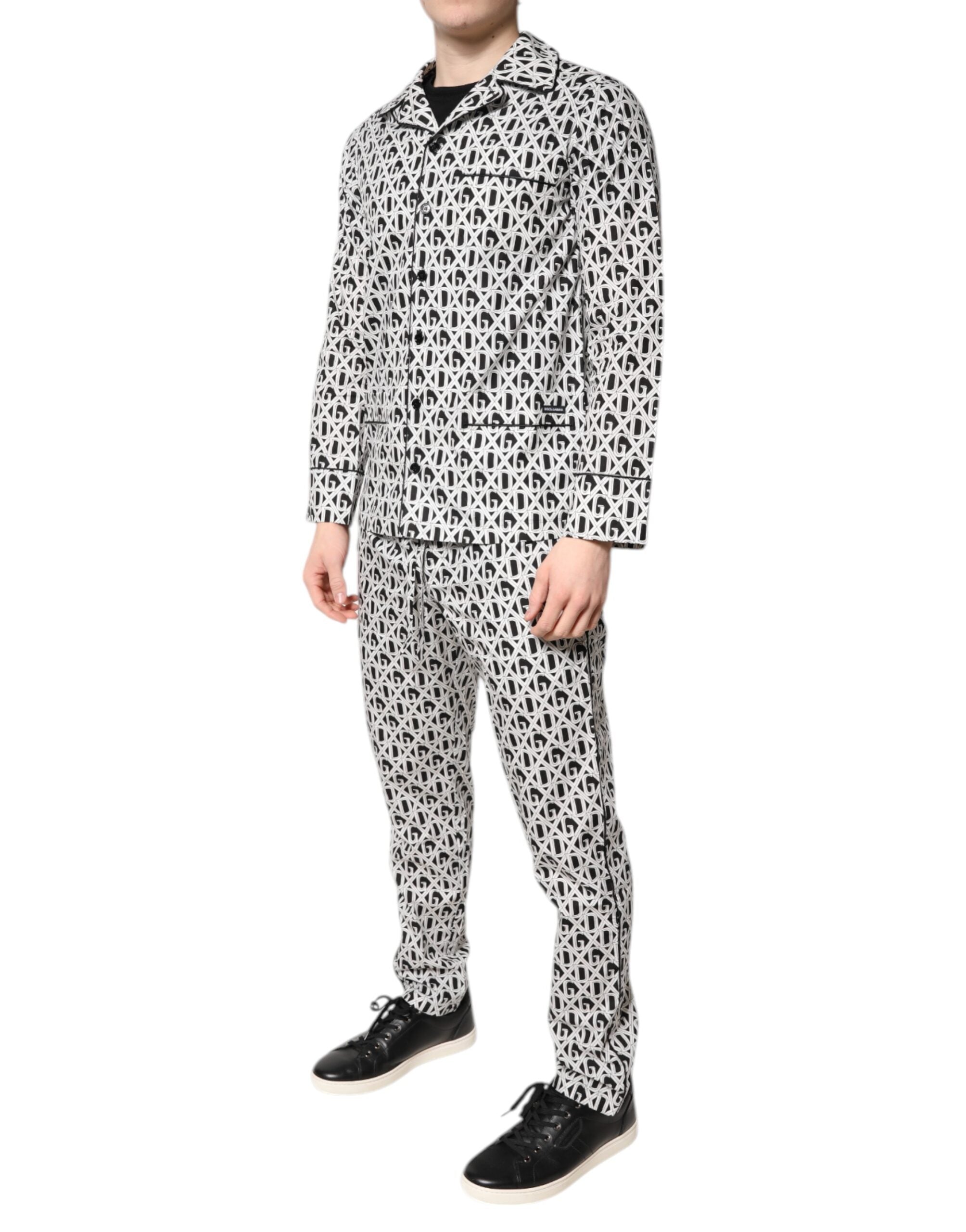 Black White DG Print Cotton Pajama Set Sleepwear - ventzia