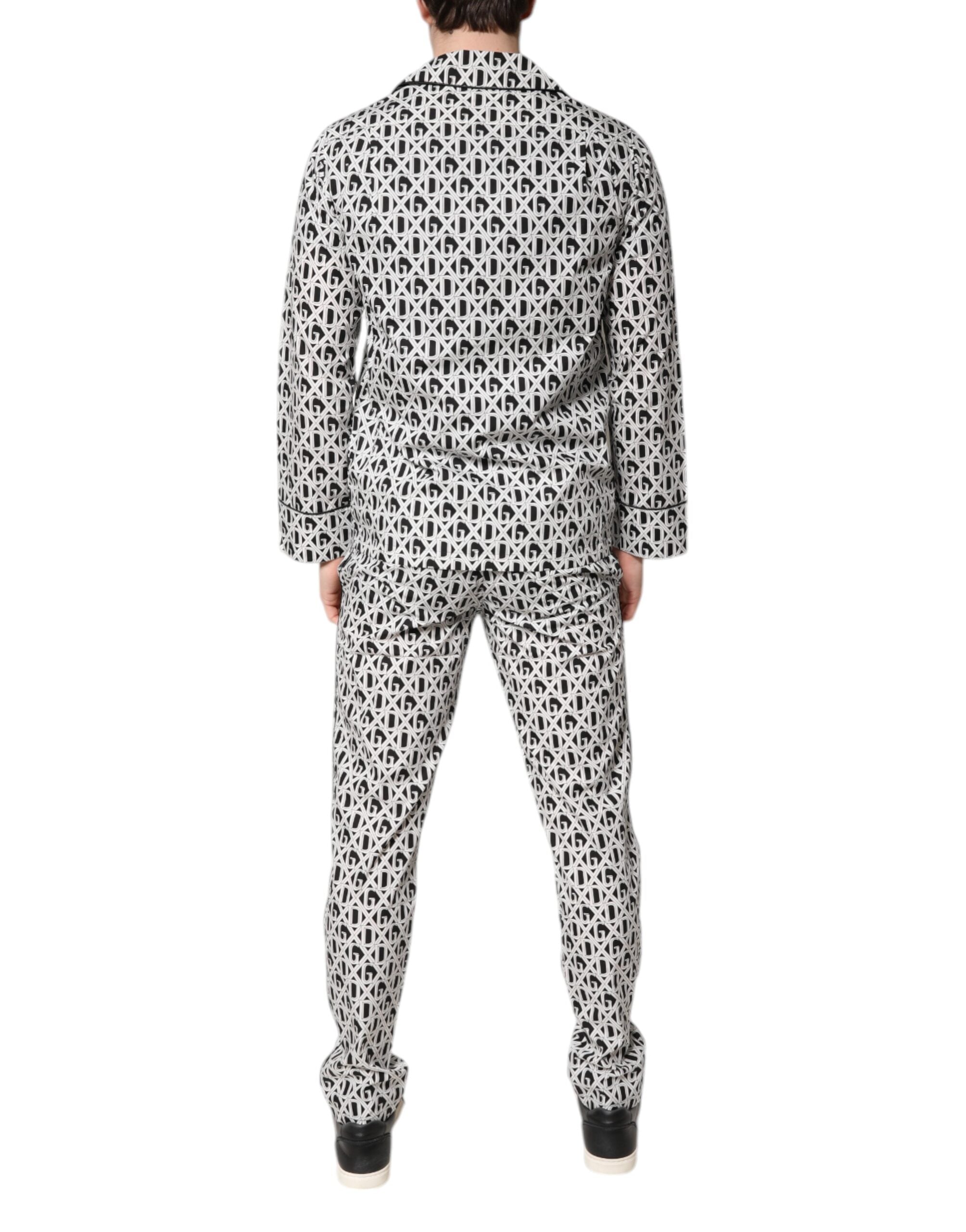 Black White DG Print Cotton Pajama Set Sleepwear - ventzia