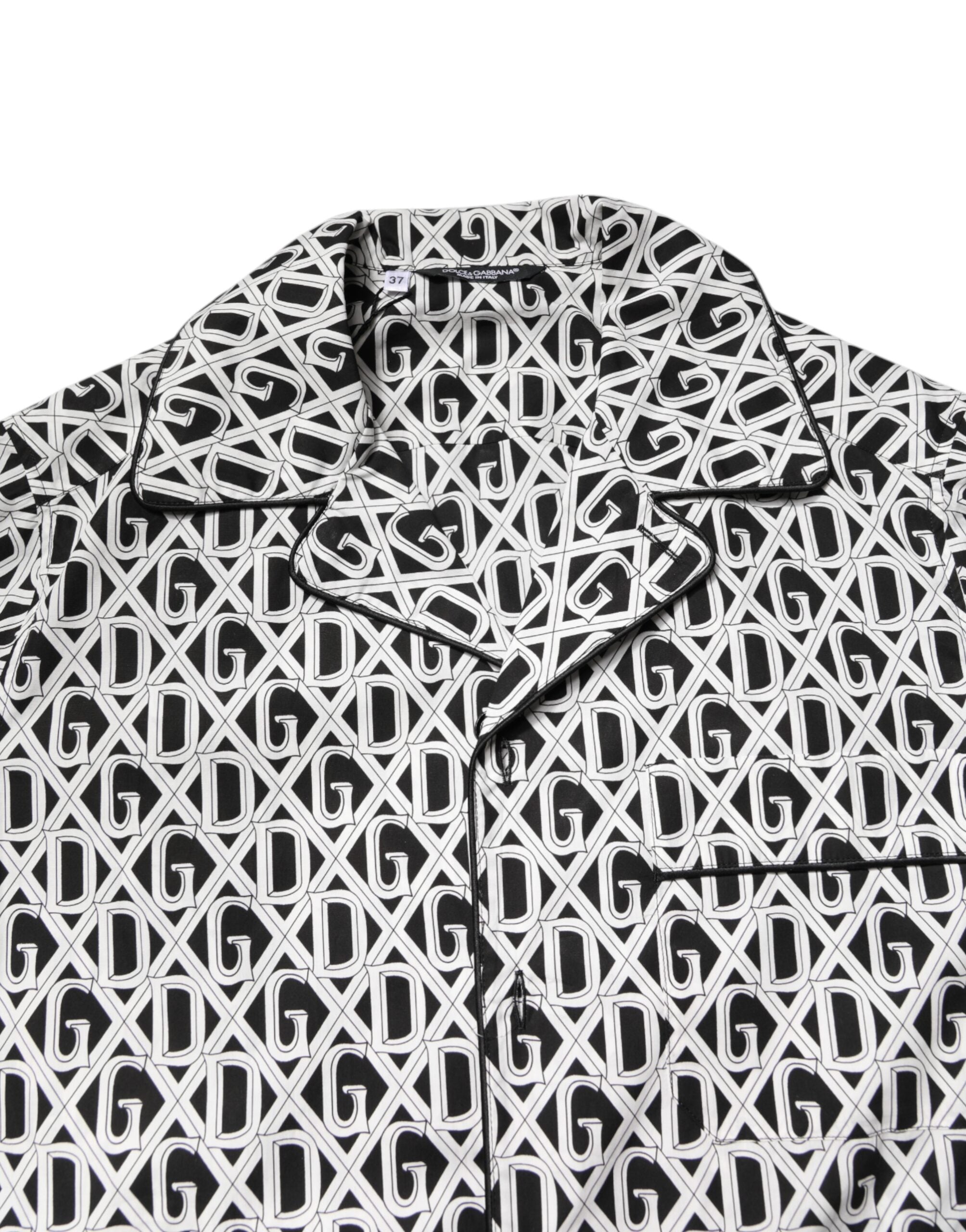 Black White DG Print Cotton Pajama Set Sleepwear - ventzia