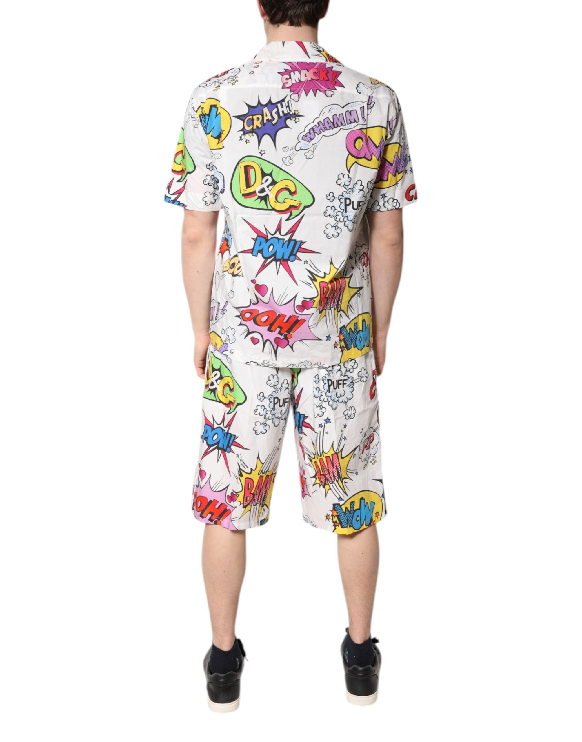 White Cartoon Print Cotton Men Pajama Set Sleepwear - ventzia