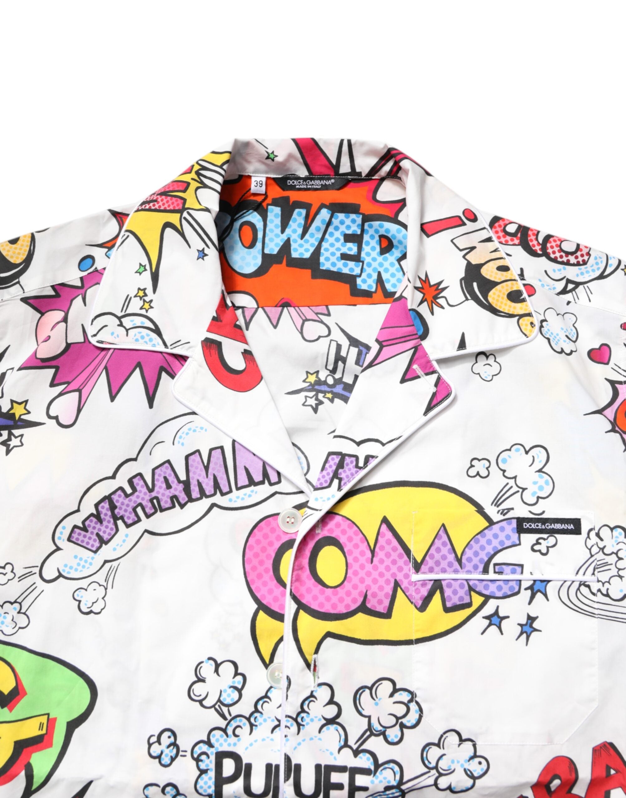 White Cartoon Print Cotton Men Pajama Set Sleepwear - ventzia