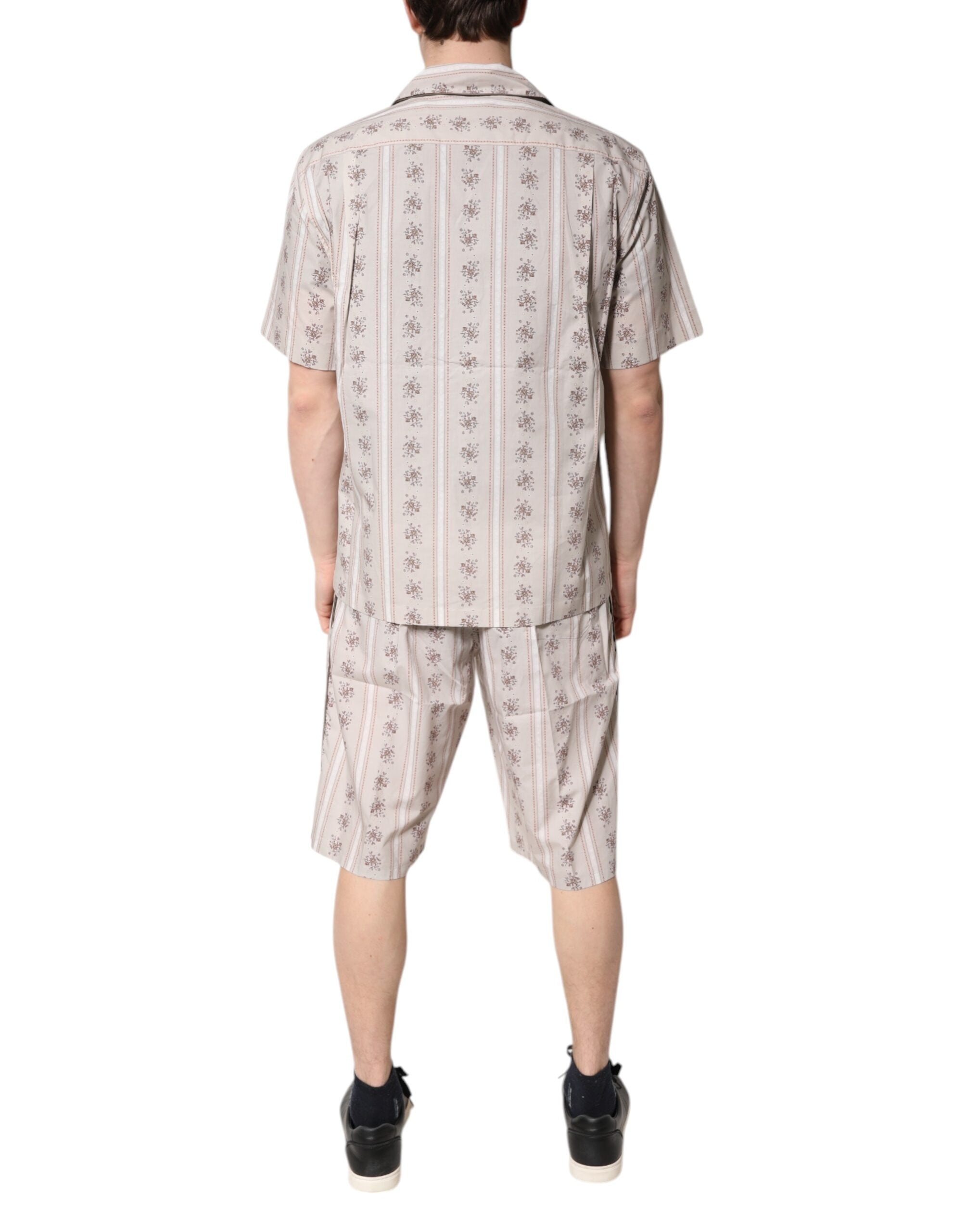 Beige Floral Print Cotton Men Pajama Set Sleepwear - ventzia