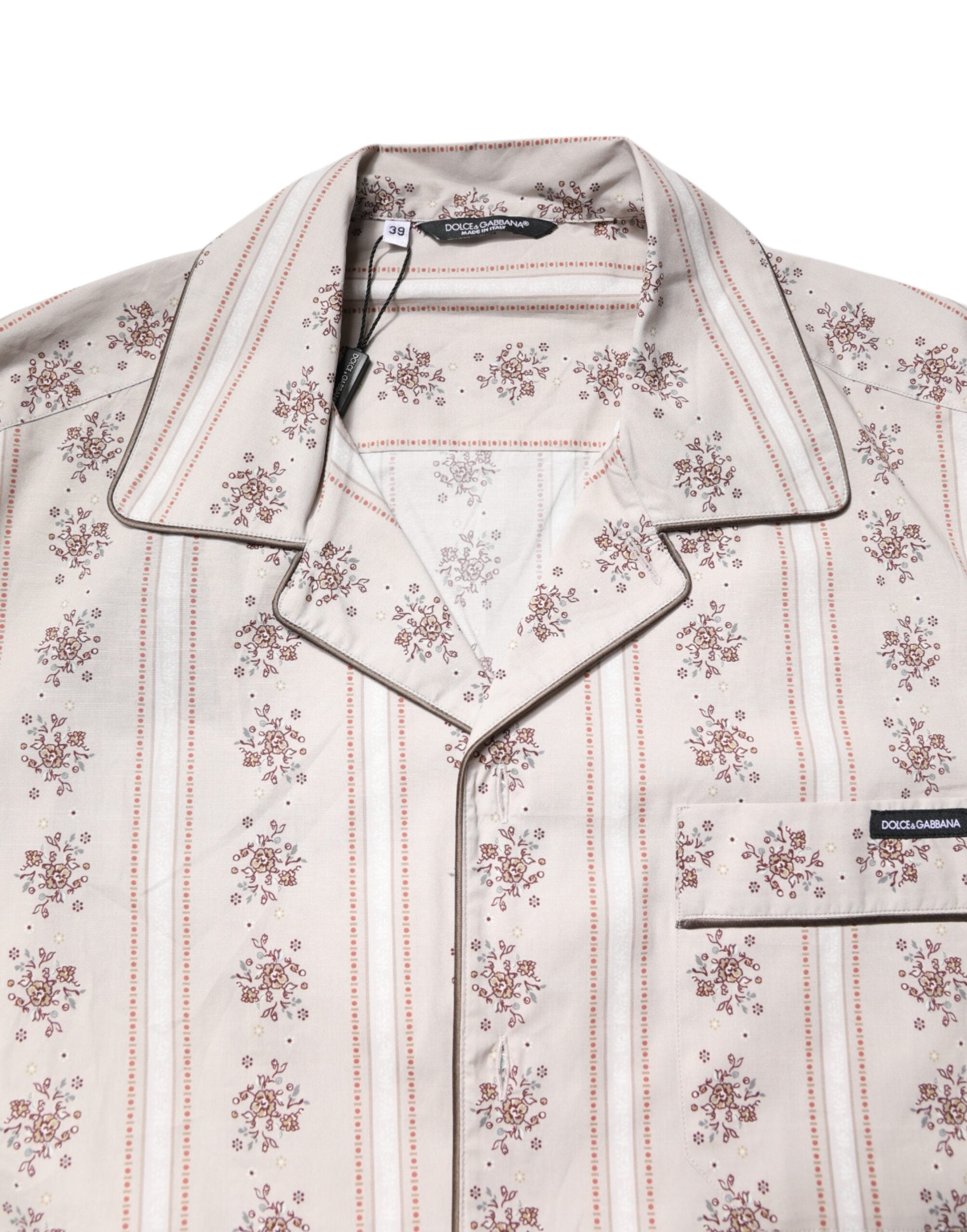 Beige Floral Print Cotton Men Pajama Set Sleepwear - ventzia