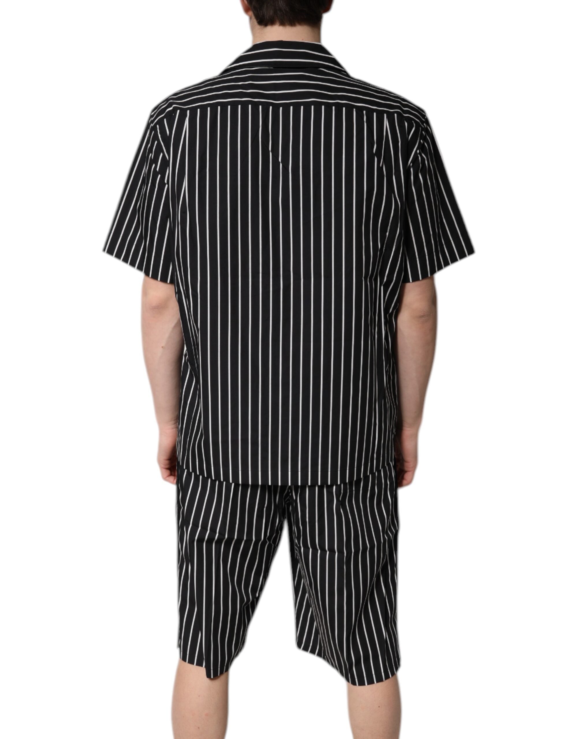 Black White Stripes Cotton Men Pajama Set Sleepwear - ventzia