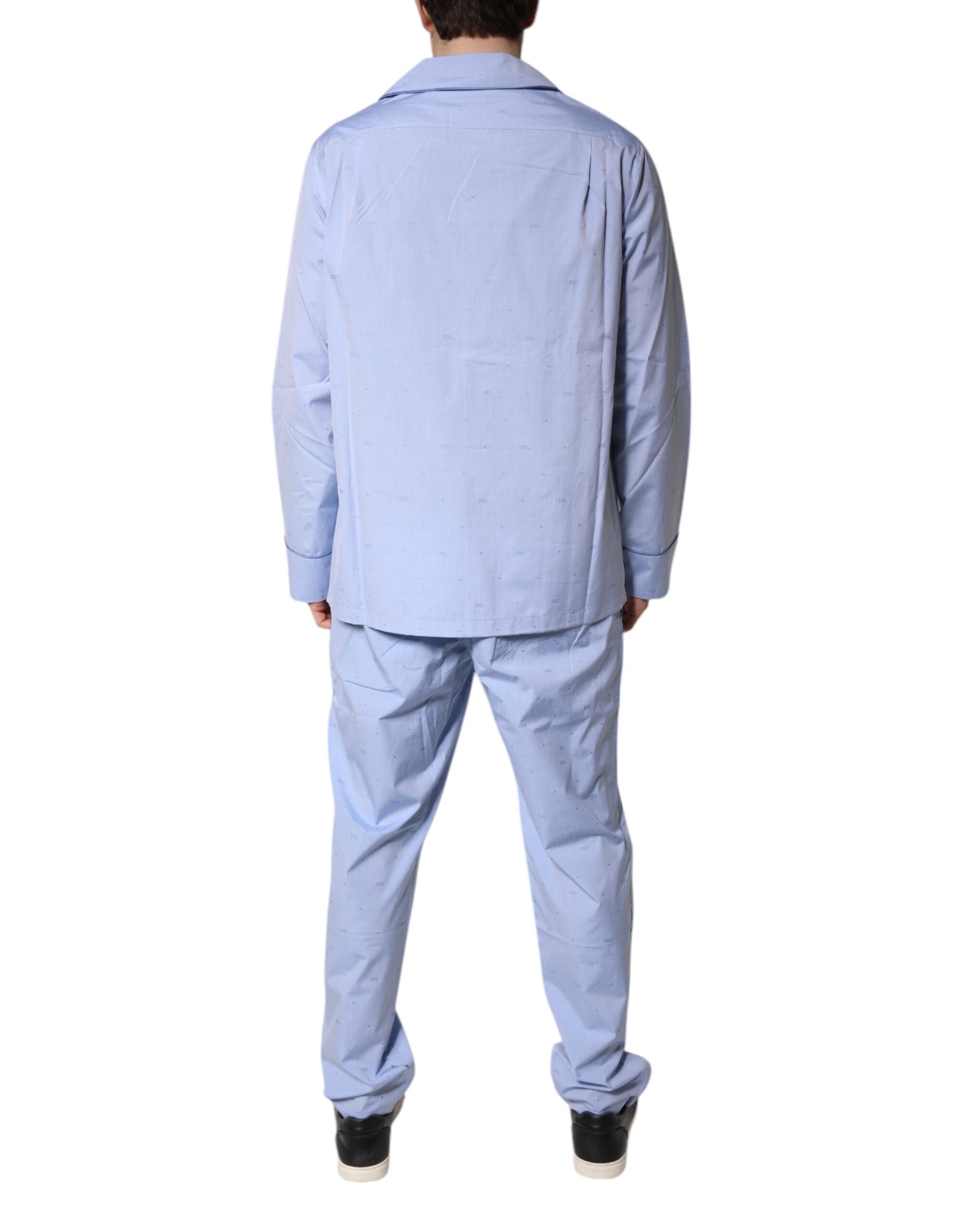 Light Blue DG Logo Cotton Men Pajama Set Sleepwear - ventzia