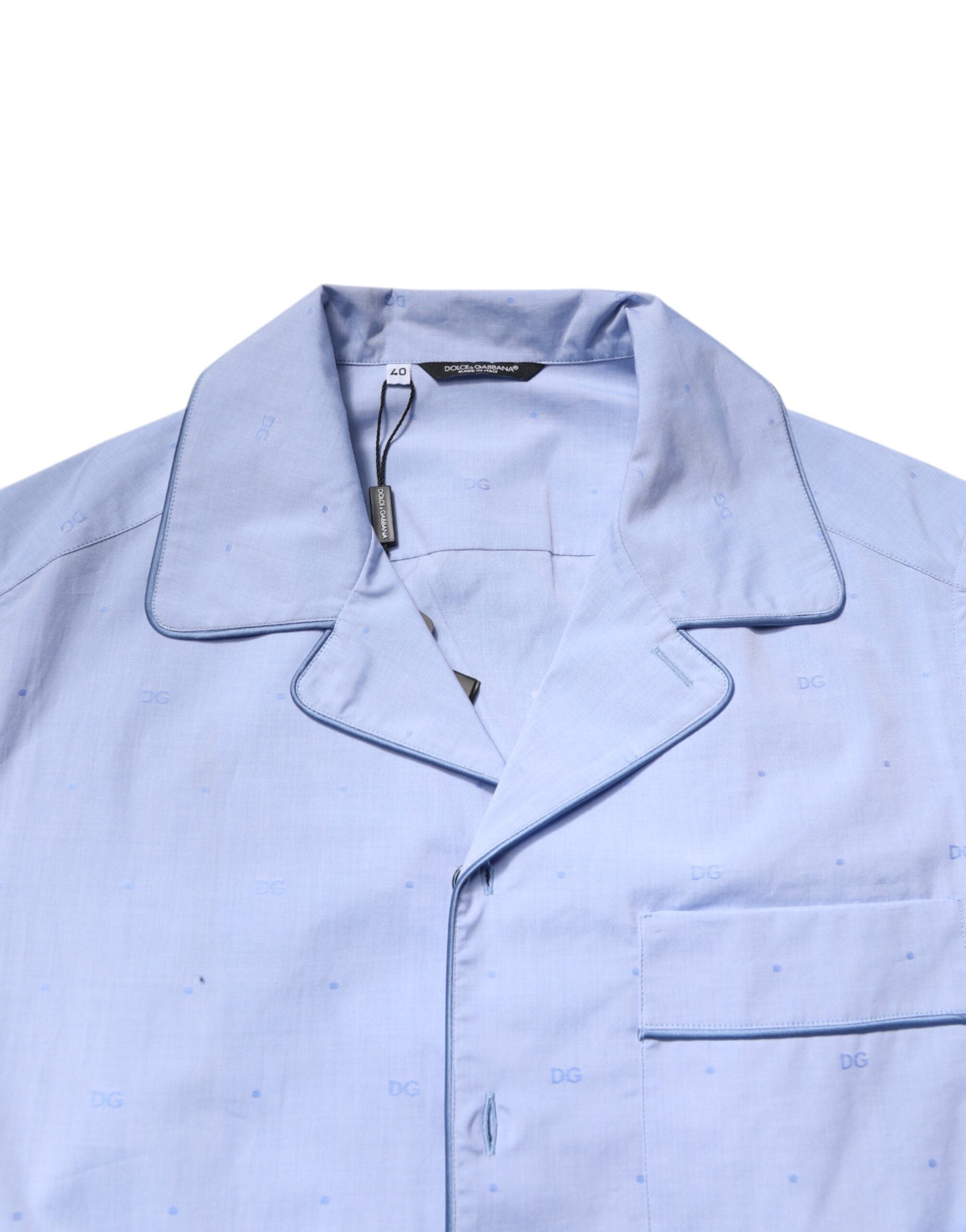 Light Blue DG Logo Cotton Men Pajama Set Sleepwear - ventzia