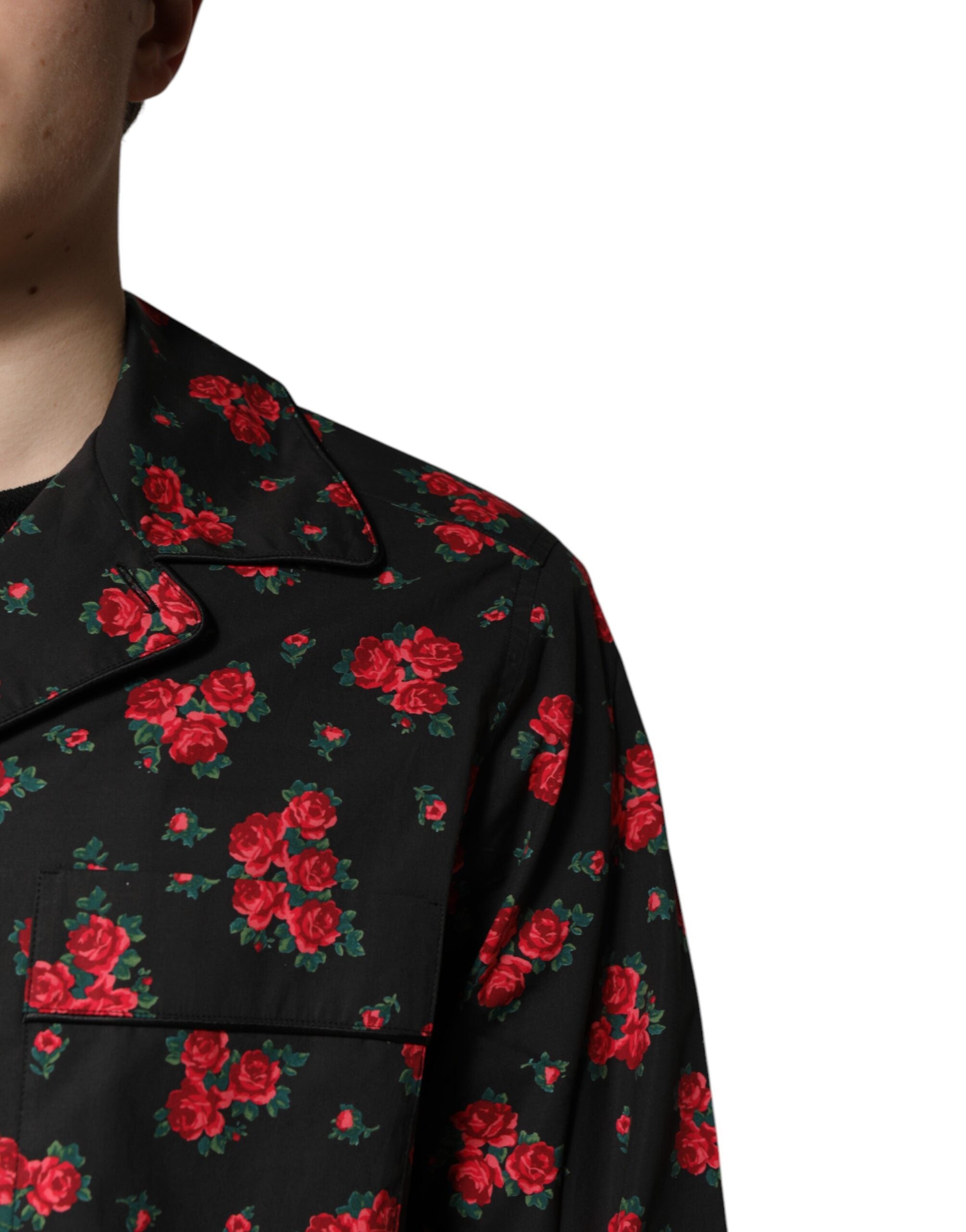 Black Floral Print Cotton Men Pajama Set Sleepwear - ventzia
