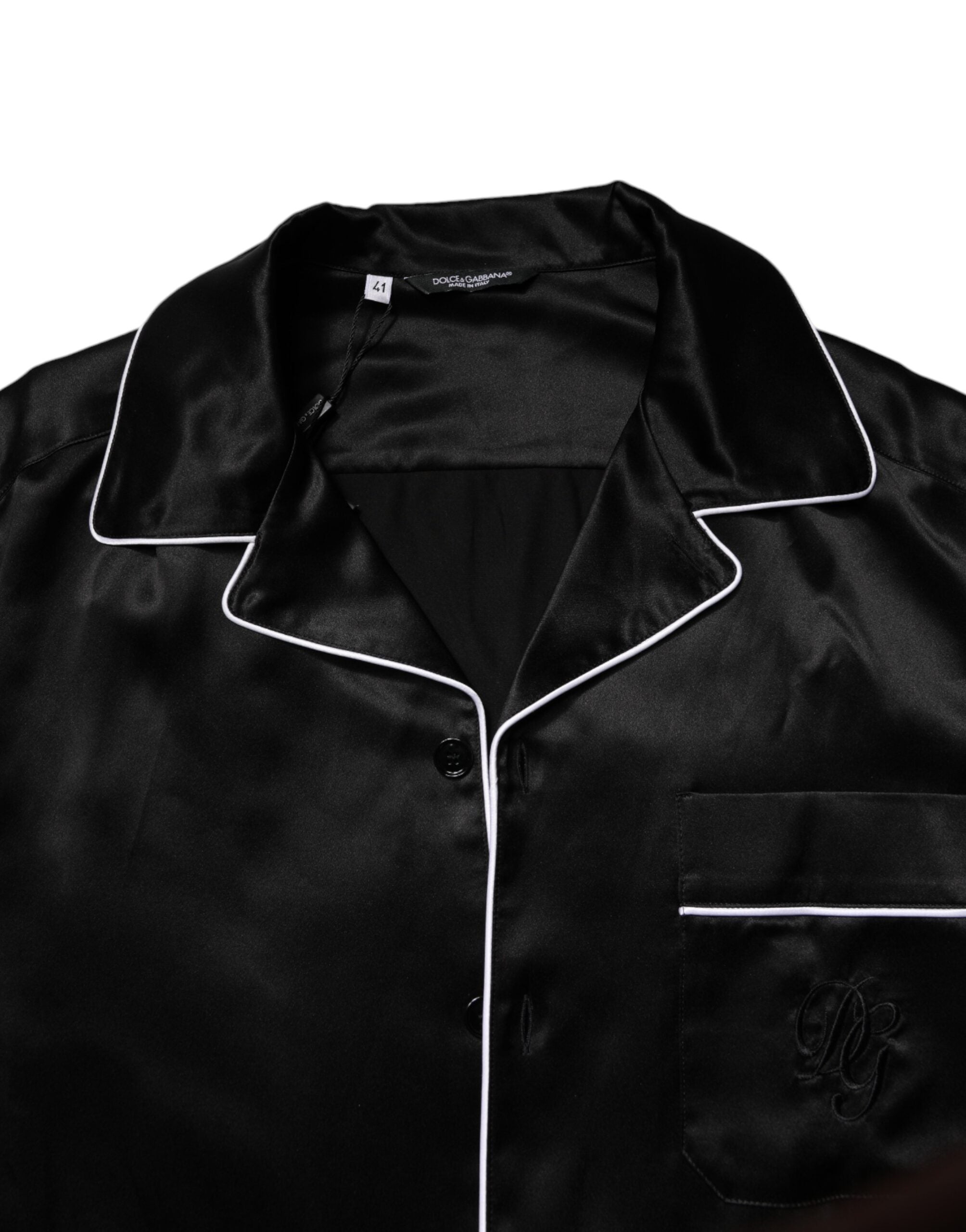 Black Silk Shirt Pants Pajama Set Sleepwear - ventzia