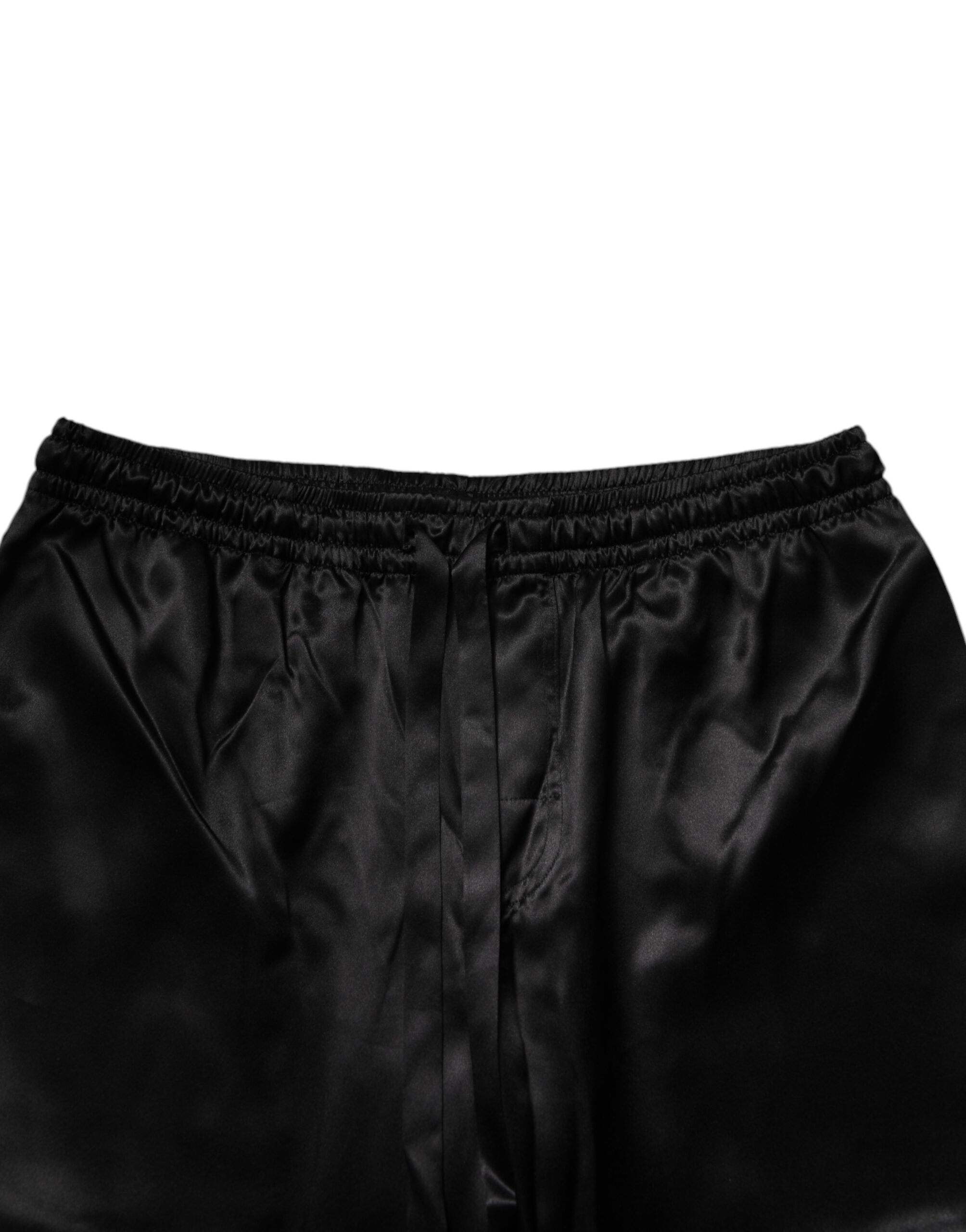 Black Silk Shirt Pants Pajama Set Sleepwear - ventzia