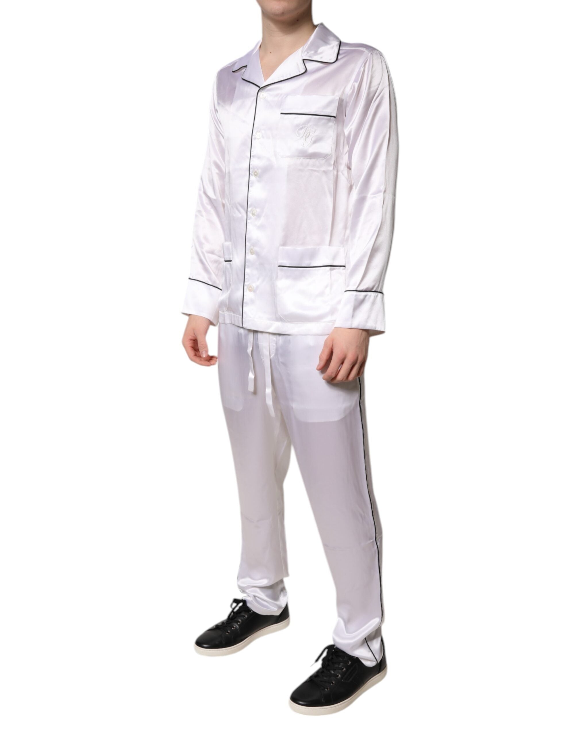 White Satin Silk Men Pajama Set Sleepwear - ventzia