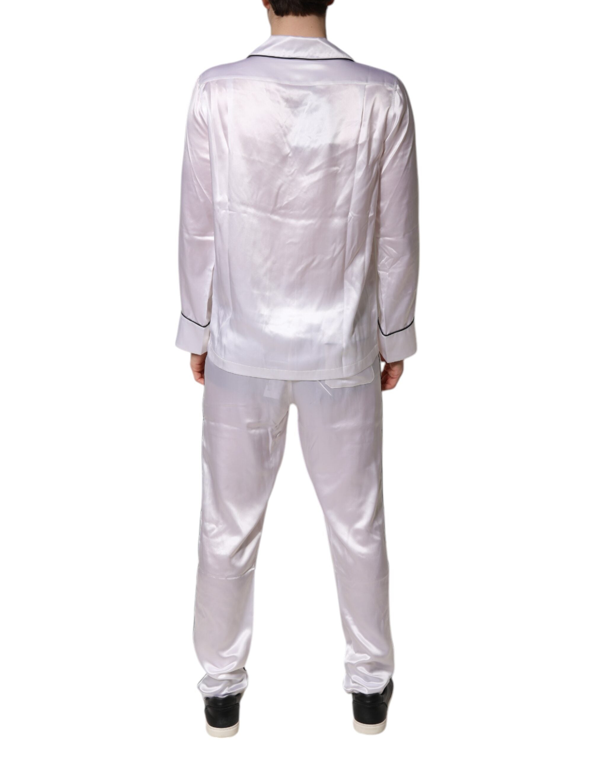 White Satin Silk Men Pajama Set Sleepwear - ventzia